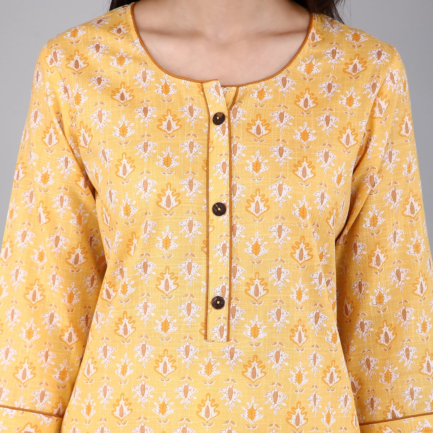 VAPPS Women's Cotton Printed A Line Kurta for Women and Girls -S3 - Yellow