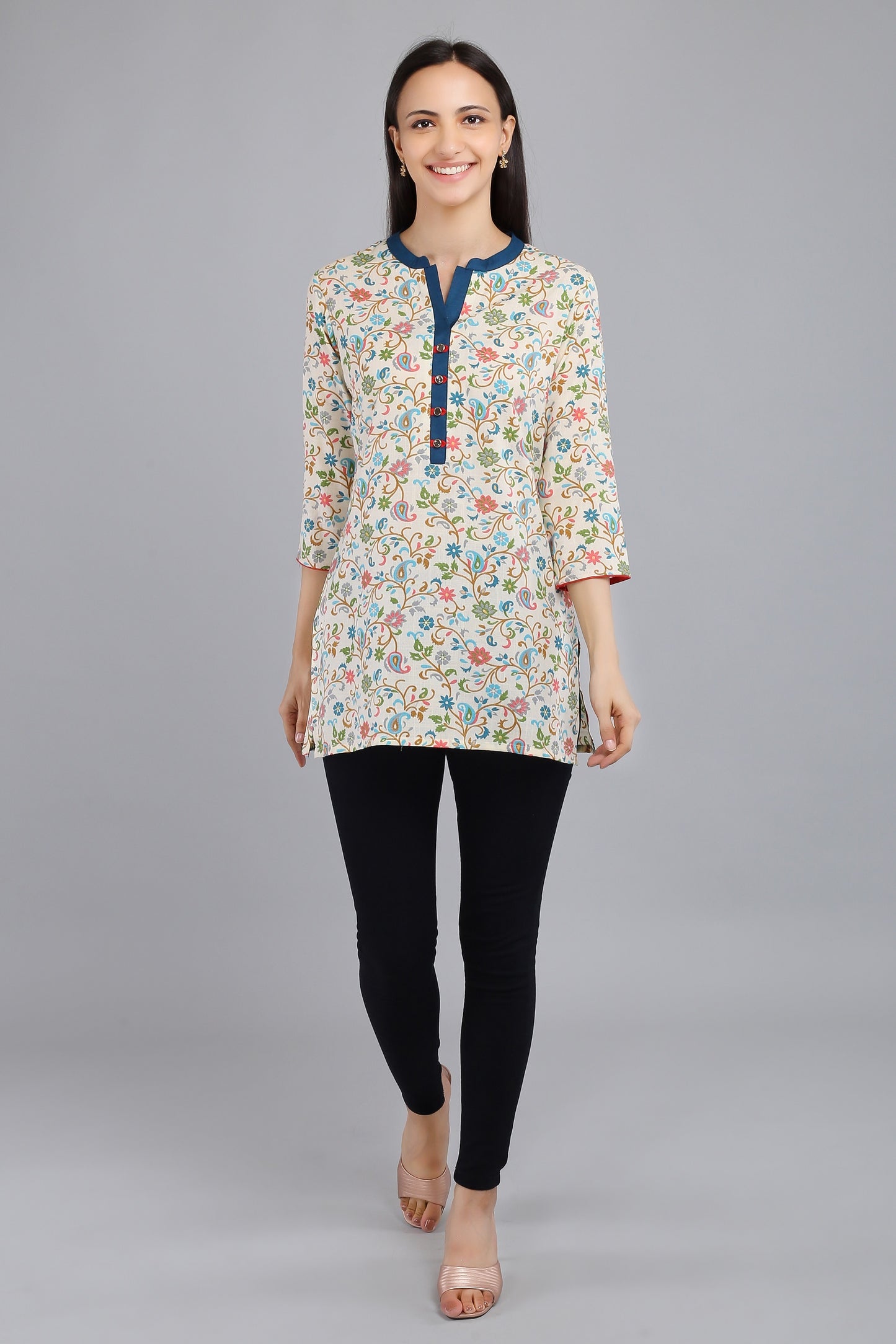 VAPPS Cotton Floral Print Tunic -  Blue