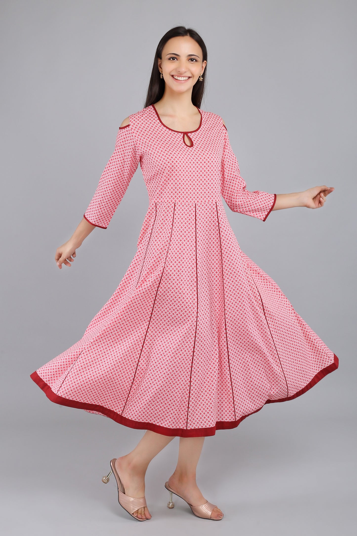 VAPPS Printed Cotton Sequin Tiered Maxi Dress -  Red