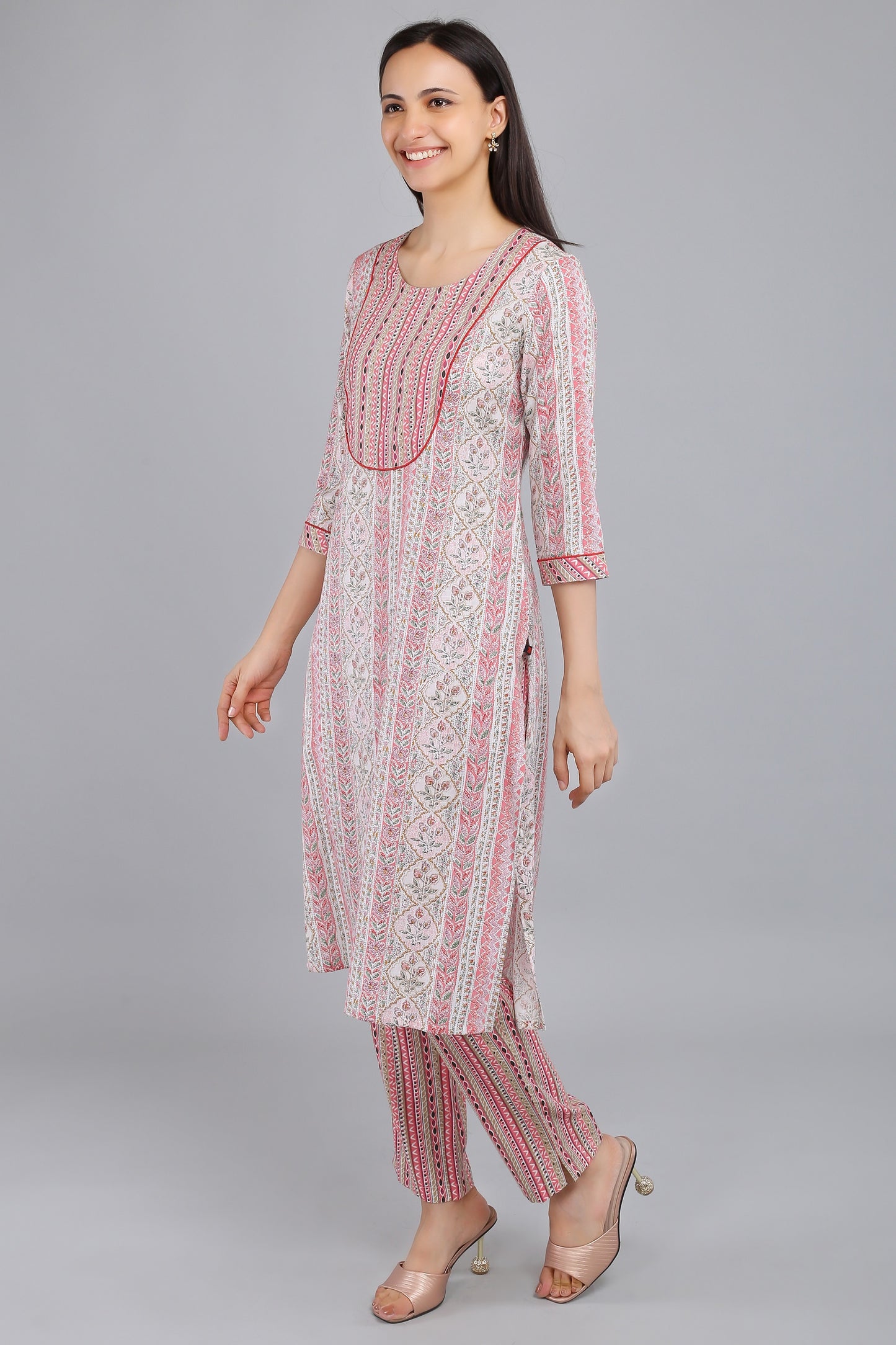 VAPPS Printed Cotton Kurta and Pant Set - Pink