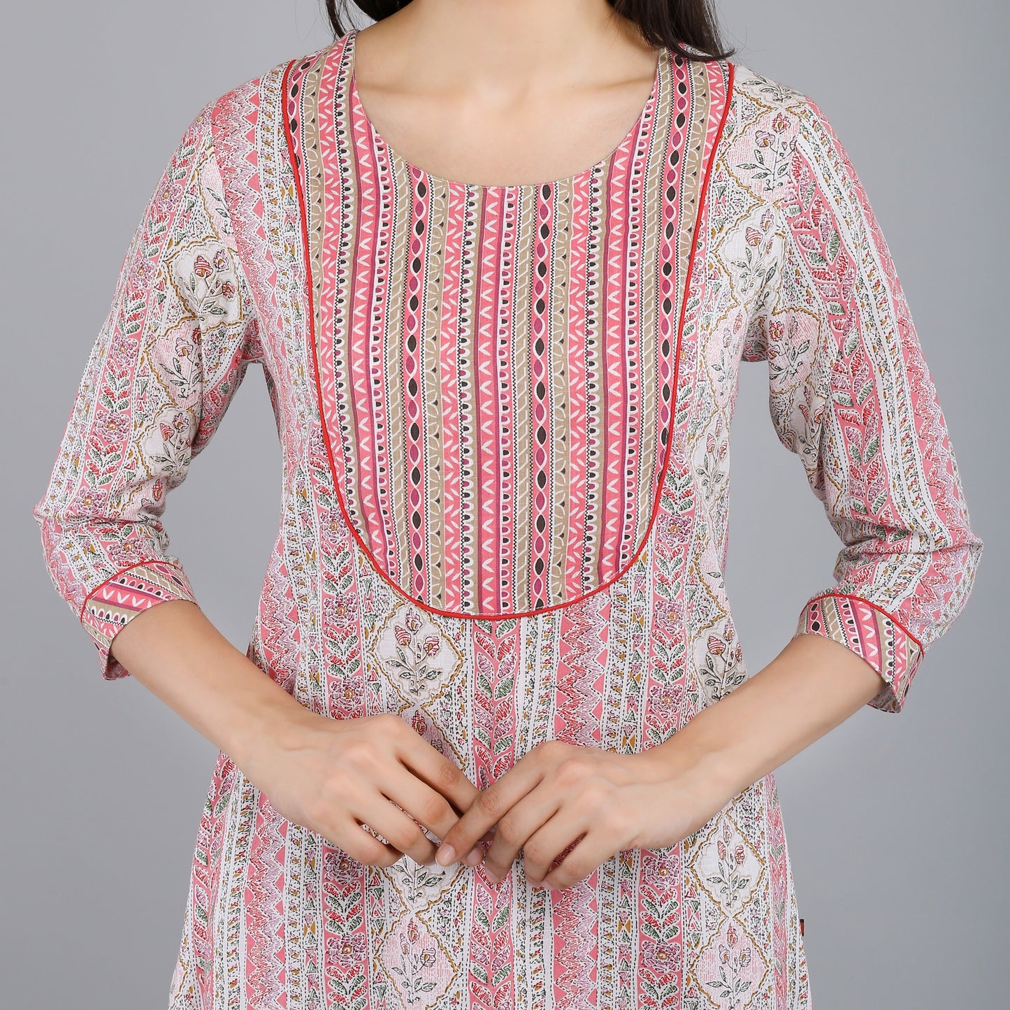 VAPPS Printed Cotton Kurta and Pant Set - Pink