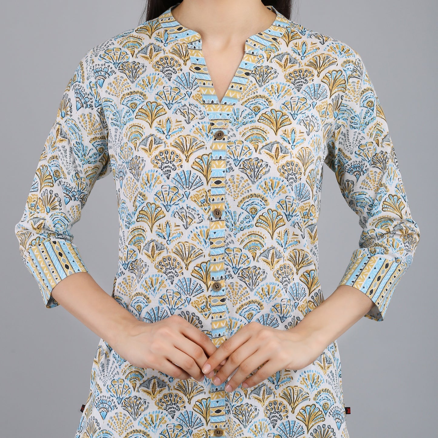 VAPPS Printed Cotton Kurta and Pant Set - Blue