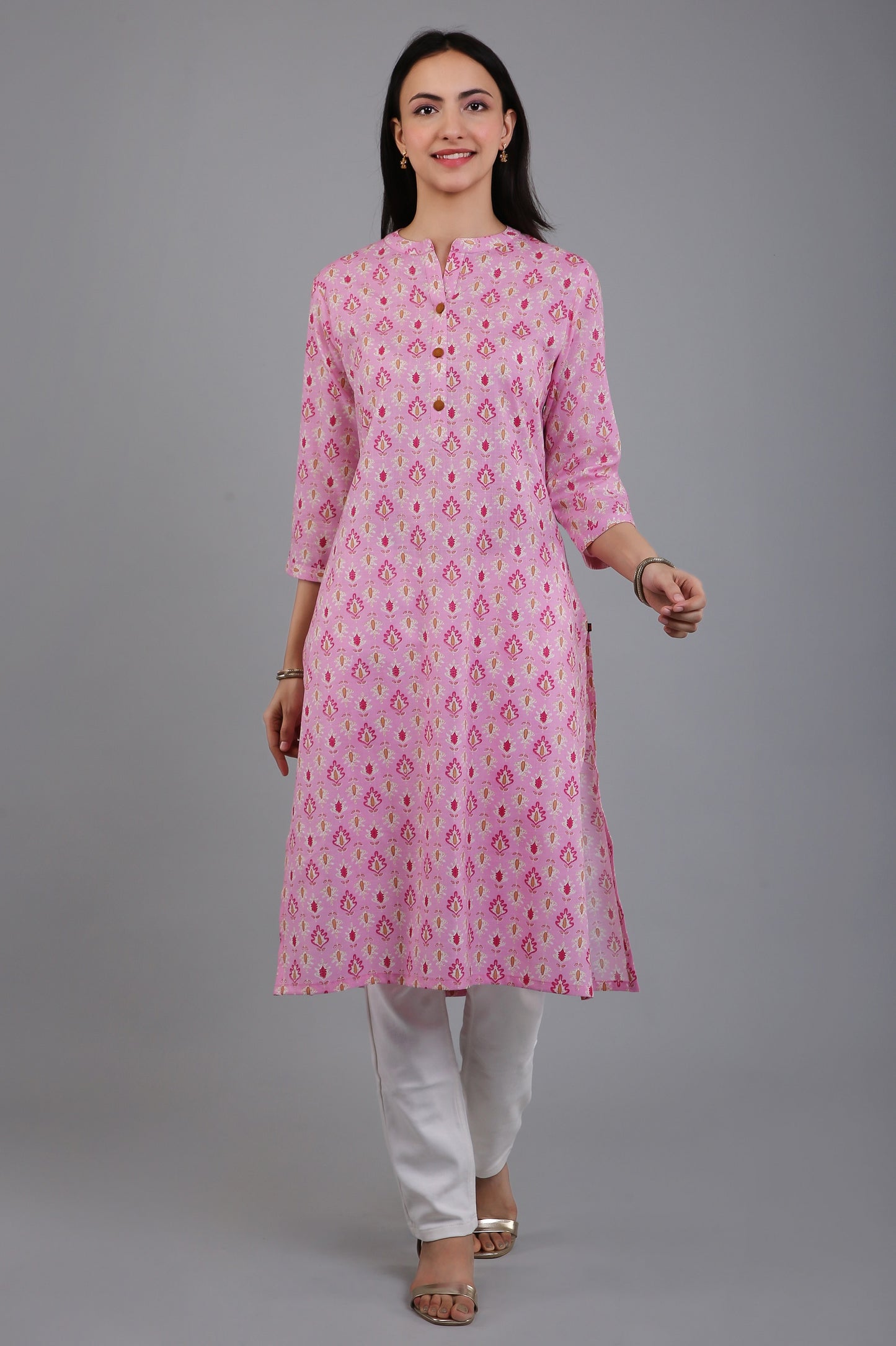 VAPPS Women's Cotton Printed A Line Kurta for Women and Girls - Pink