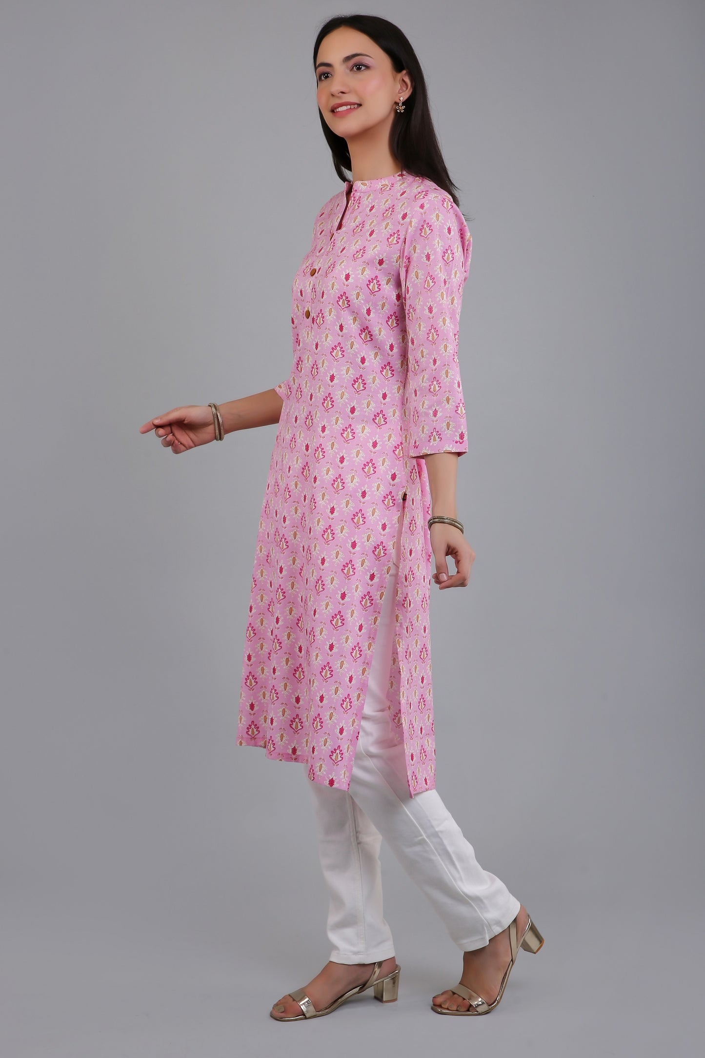 VAPPS Women's Cotton Printed A Line Kurta for Women and Girls - Pink