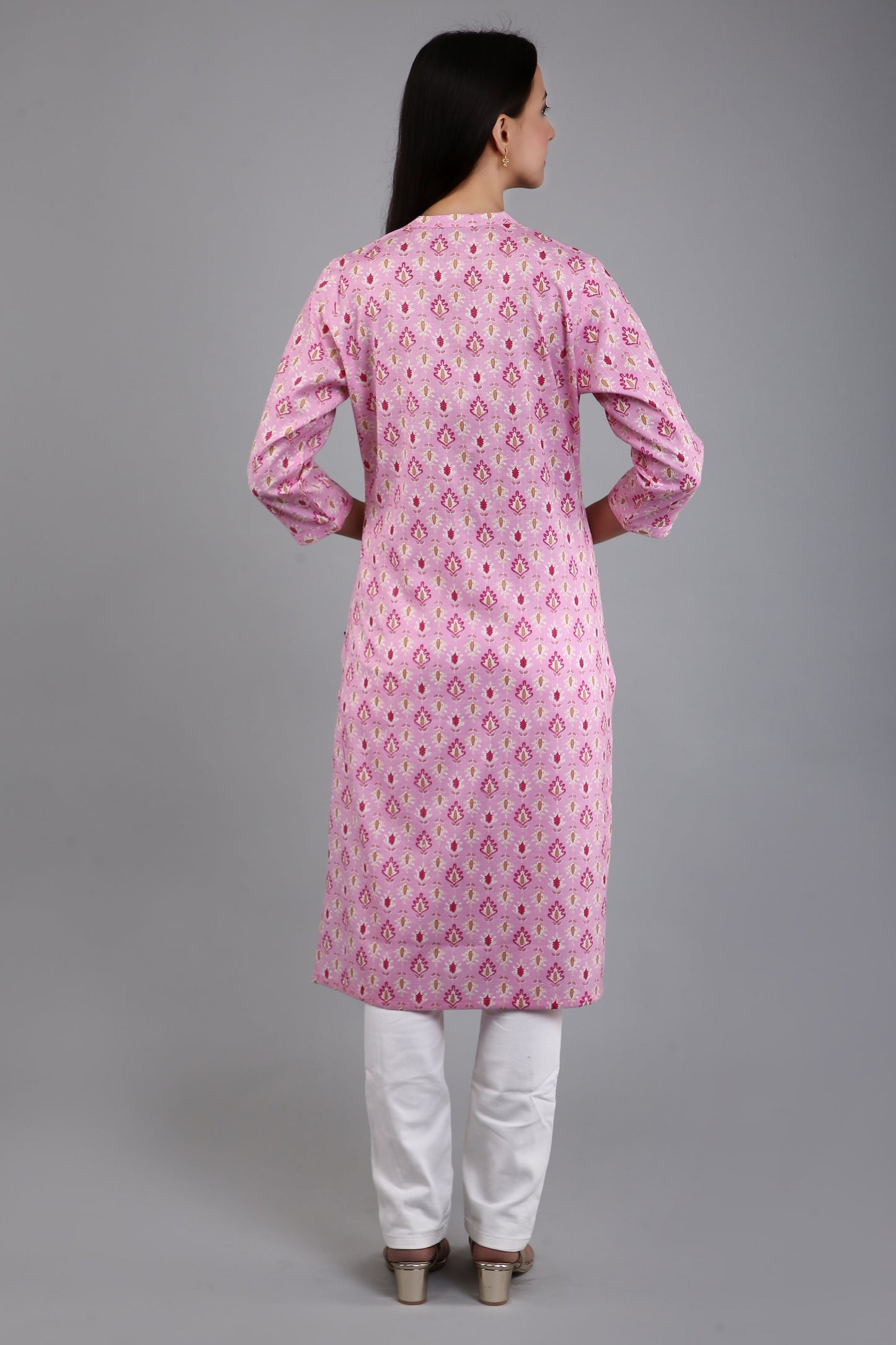 VAPPS Women's Cotton Printed A Line Kurta for Women and Girls - Pink