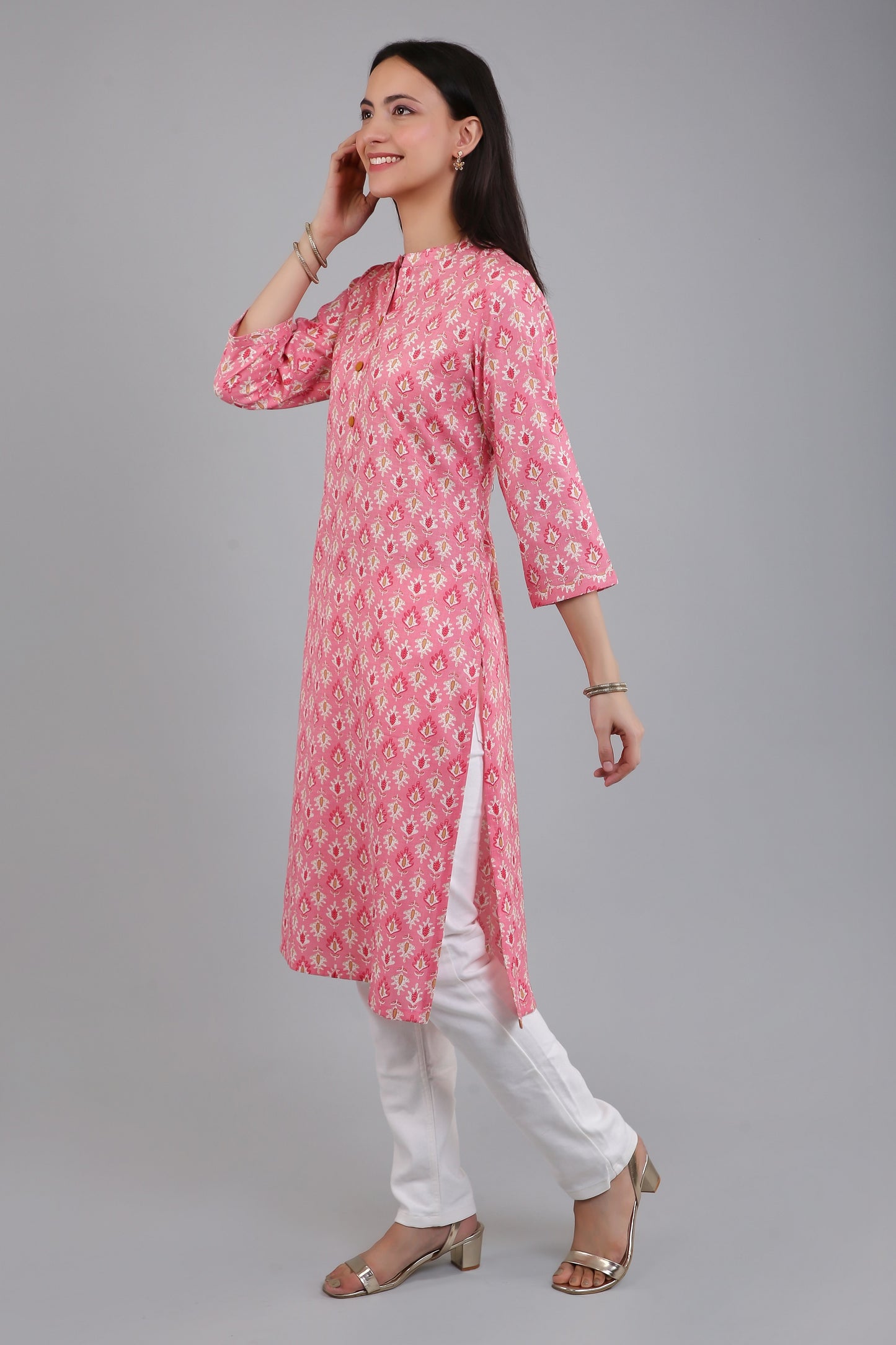 VAPPS Women's Cotton Printed A Line Kurta for Women and Girls - Peach