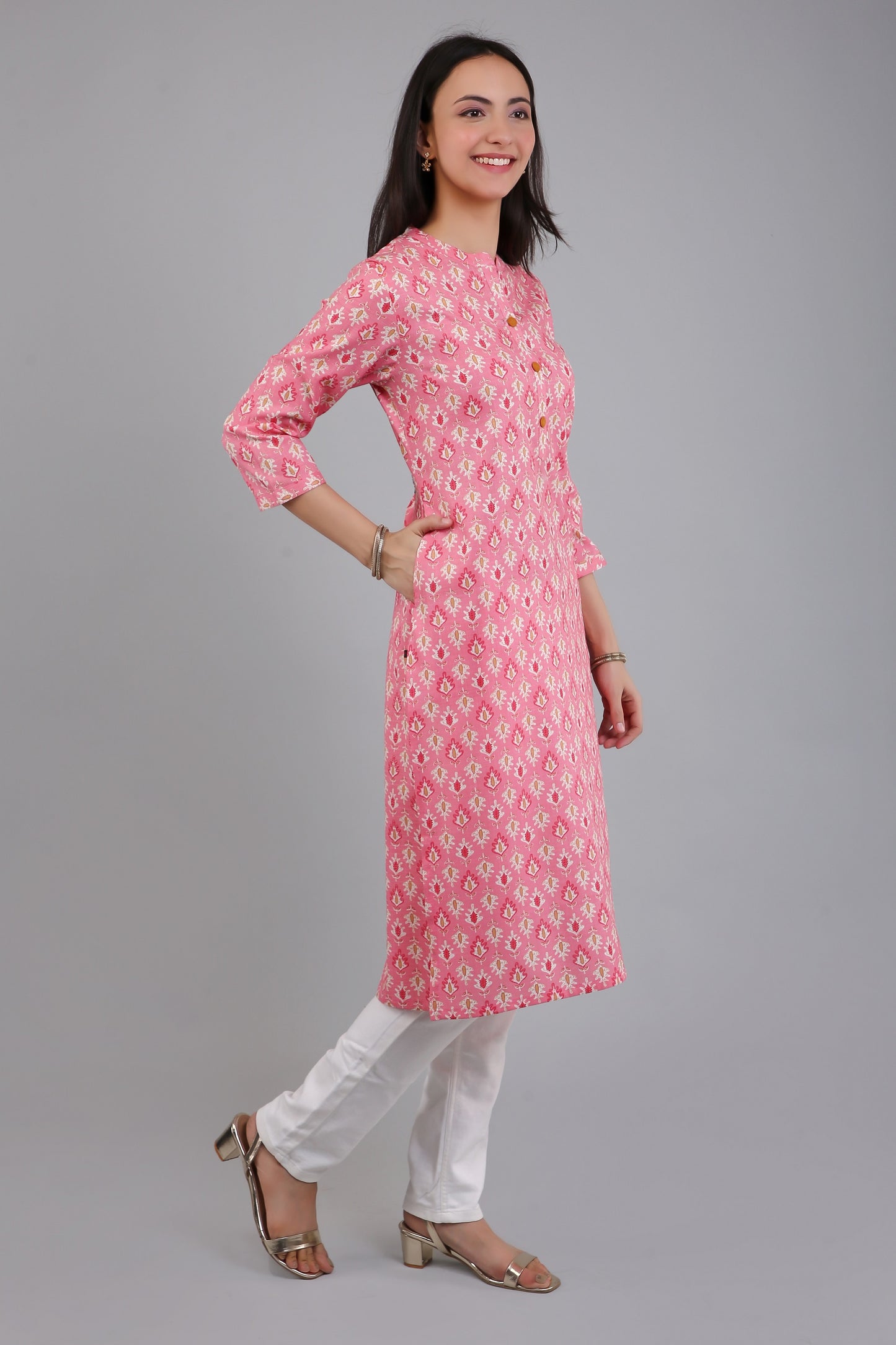 VAPPS Women's Cotton Printed A Line Kurta for Women and Girls - Peach