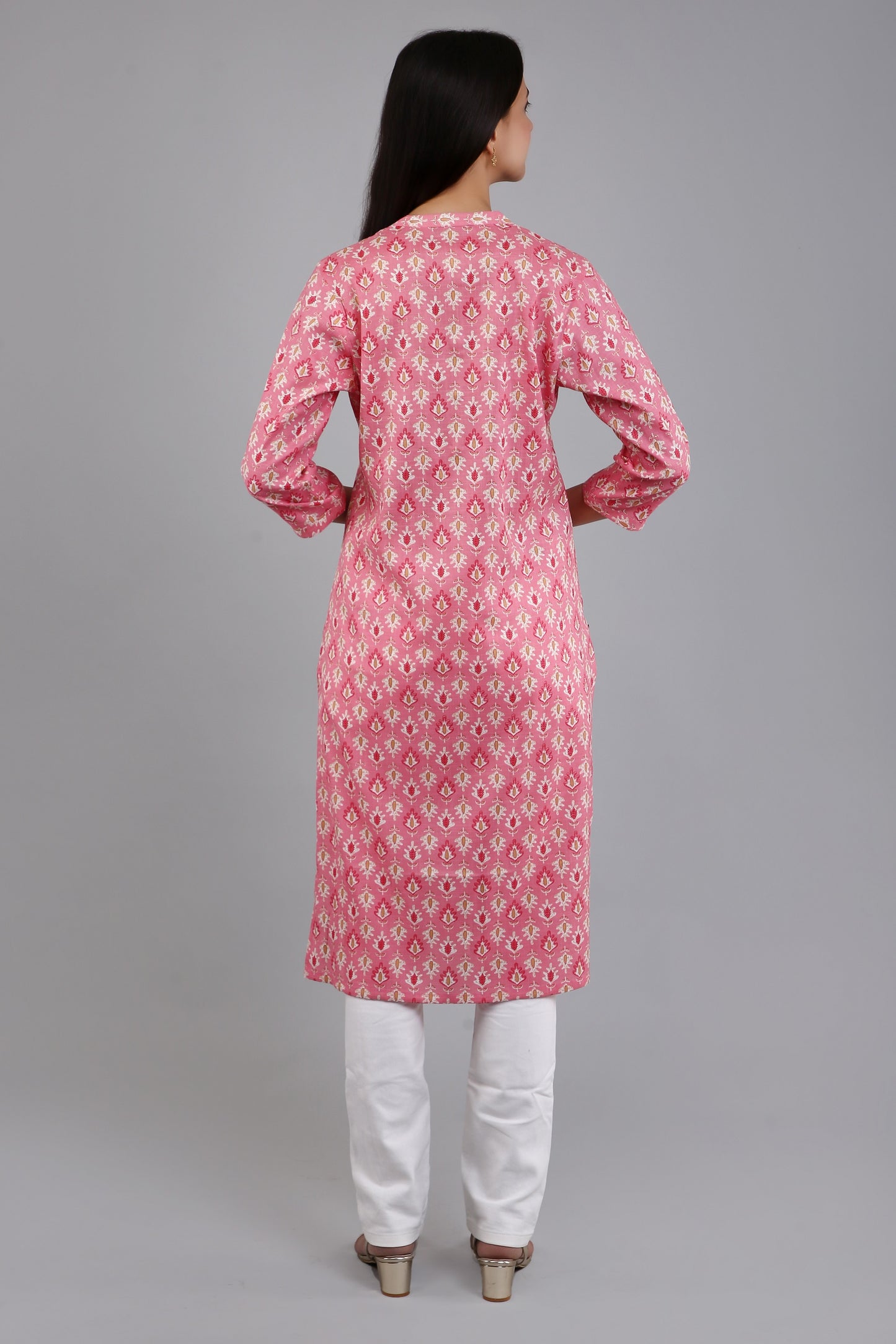 VAPPS Women's Cotton Printed A Line Kurta for Women and Girls - Peach