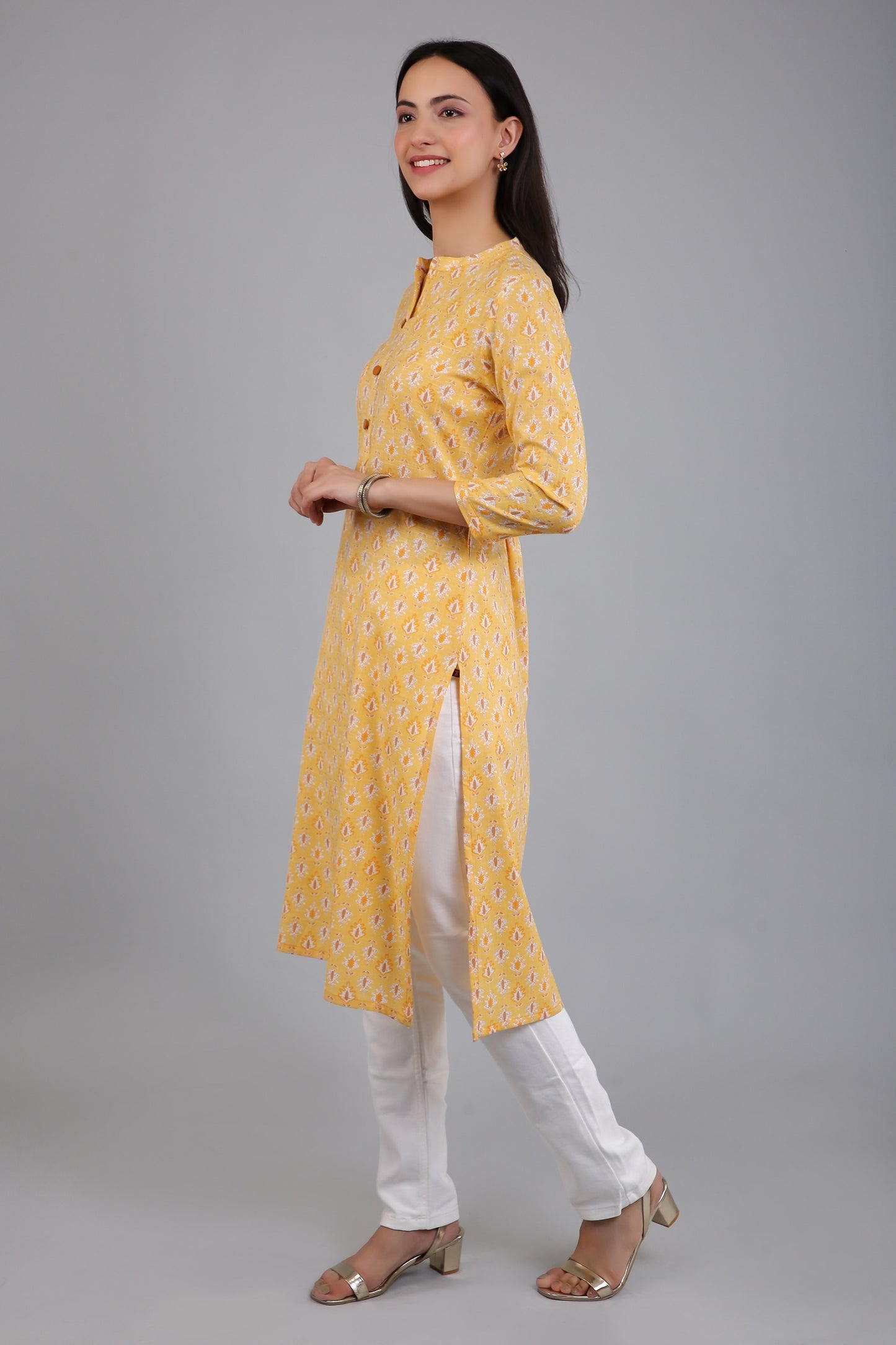 VAPPS Women's Cotton Printed A Line Kurta for Women and Girls - Yellow