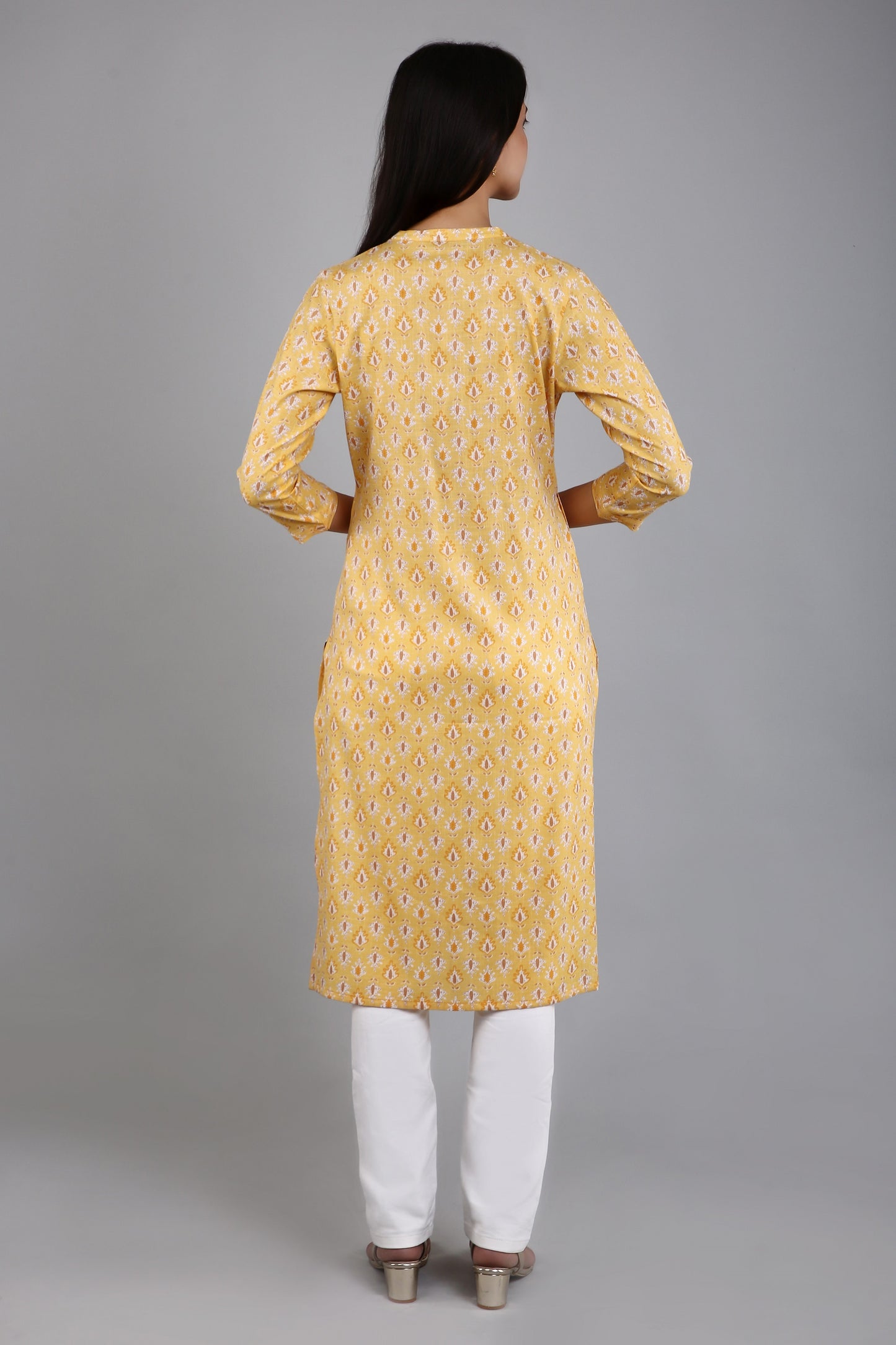 VAPPS Women's Cotton Printed A Line Kurta for Women and Girls - Yellow