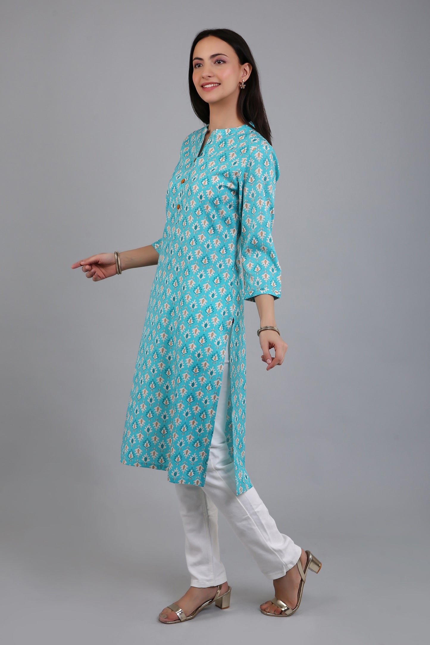 VAPPS Women's Cotton Printed A Line Kurta for Women and Girls - Blue