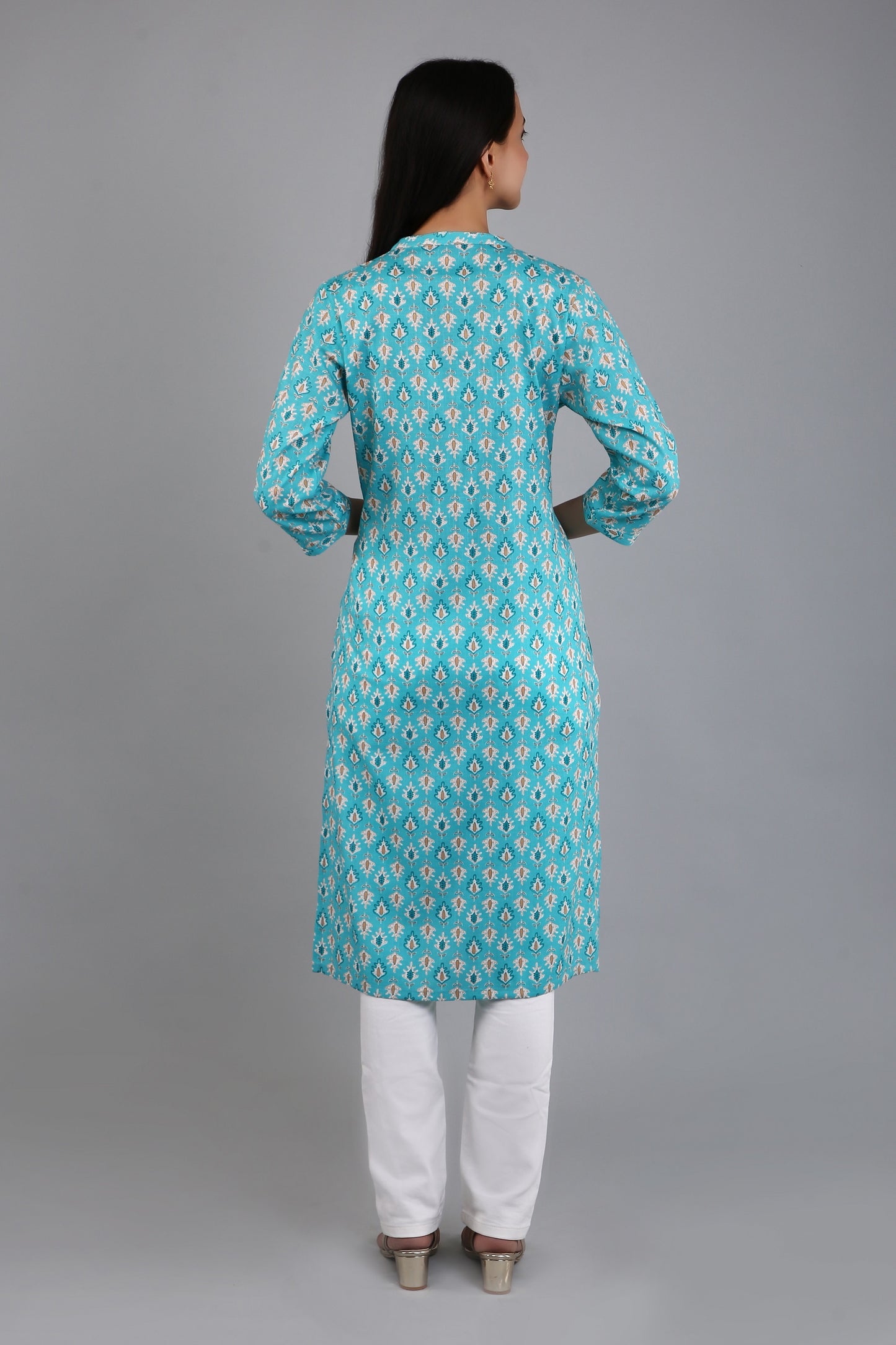 VAPPS Women's Cotton Printed A Line Kurta for Women and Girls - Blue