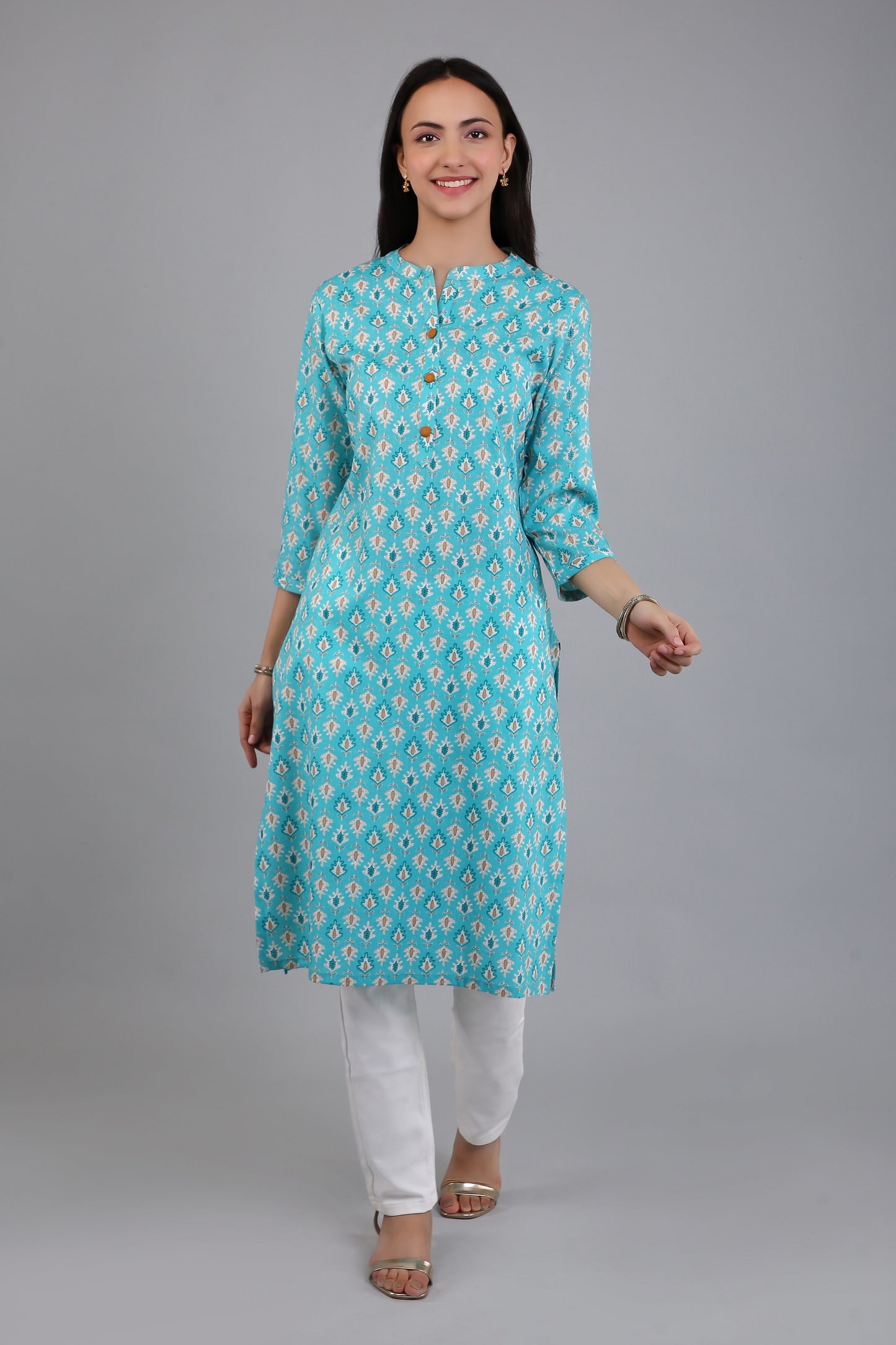 VAPPS Women's Cotton Printed A Line Kurta for Women and Girls - Blue