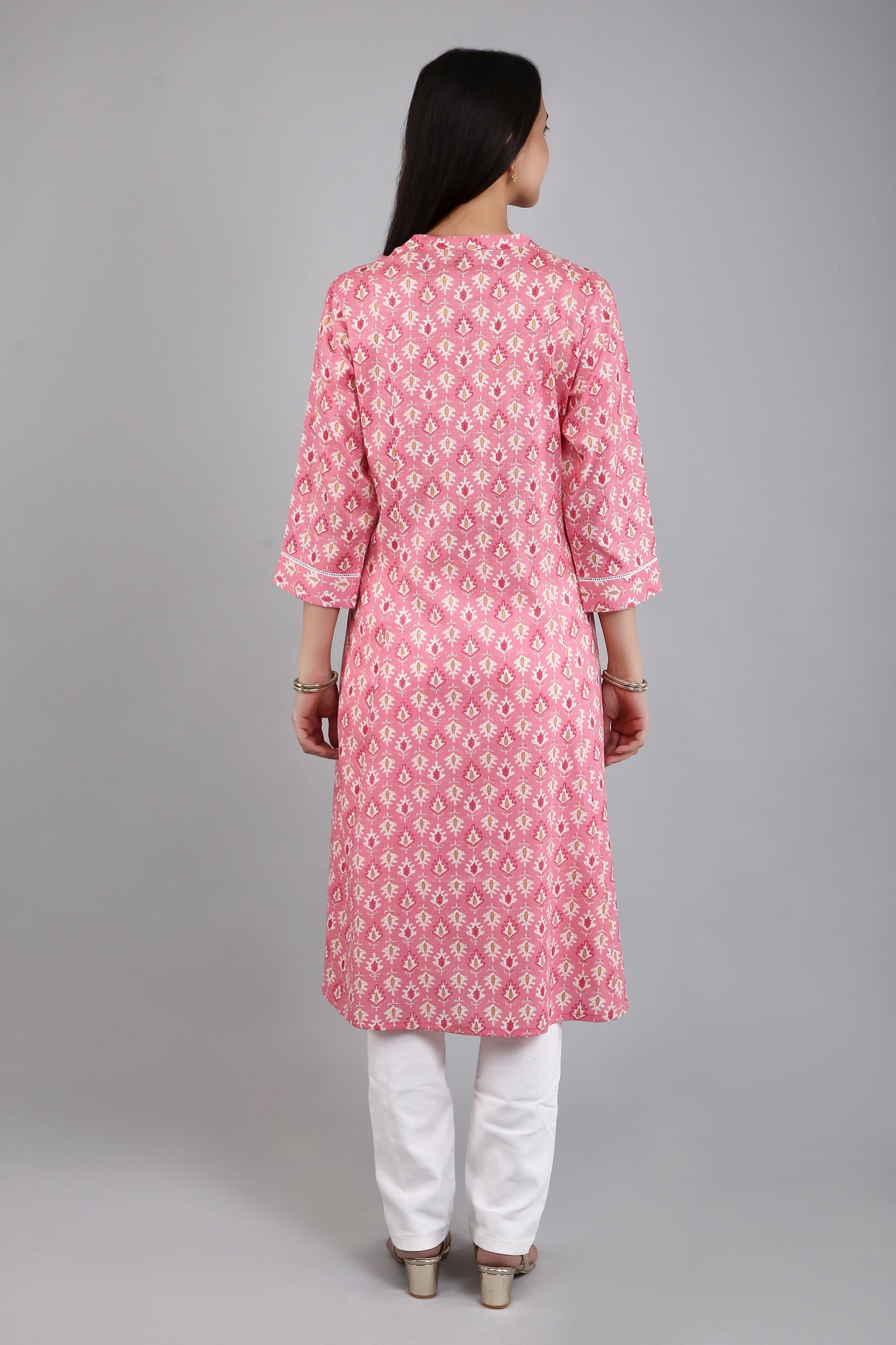 VAPPS Women's Cotton Printed A Line Kurta for Women and Girls -S1 - Peach