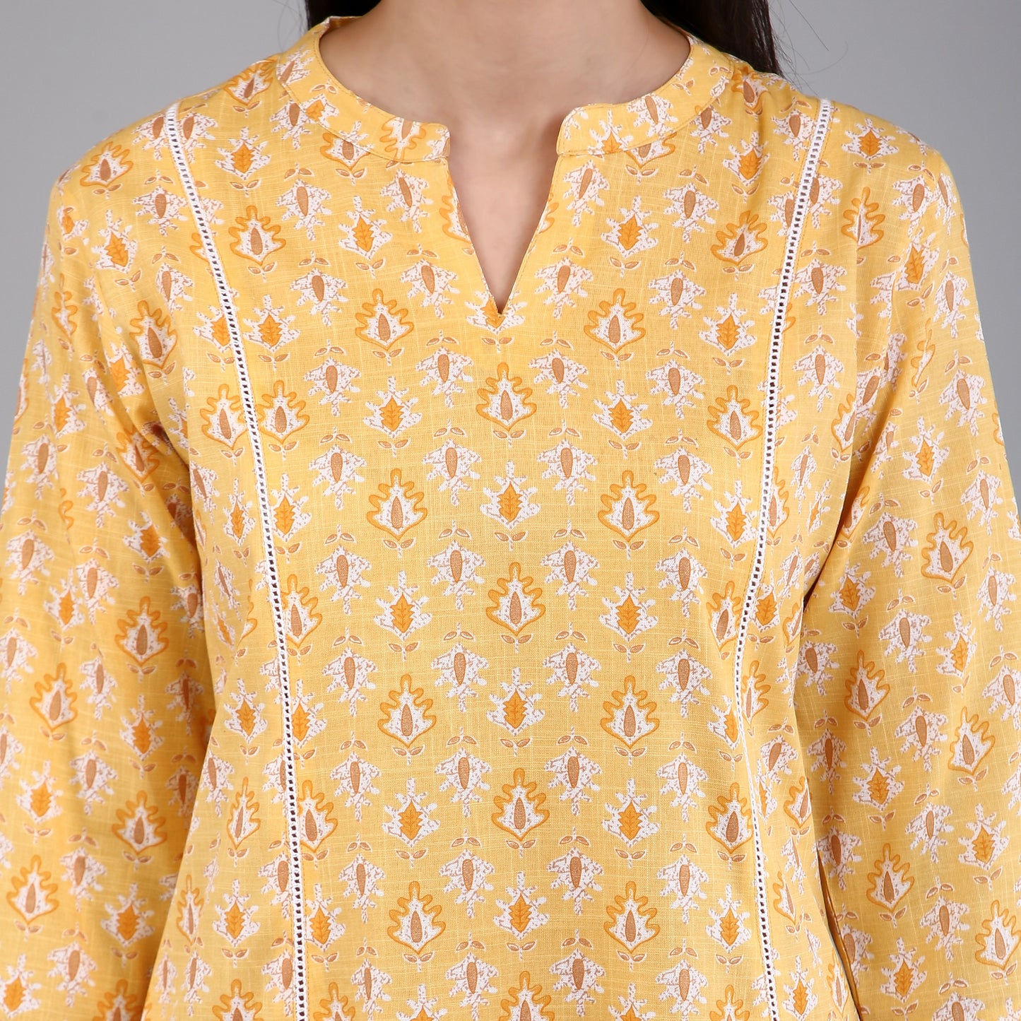 VAPPS Women's Cotton Printed A Line Kurta for Women and Girls -S1 - Yellow