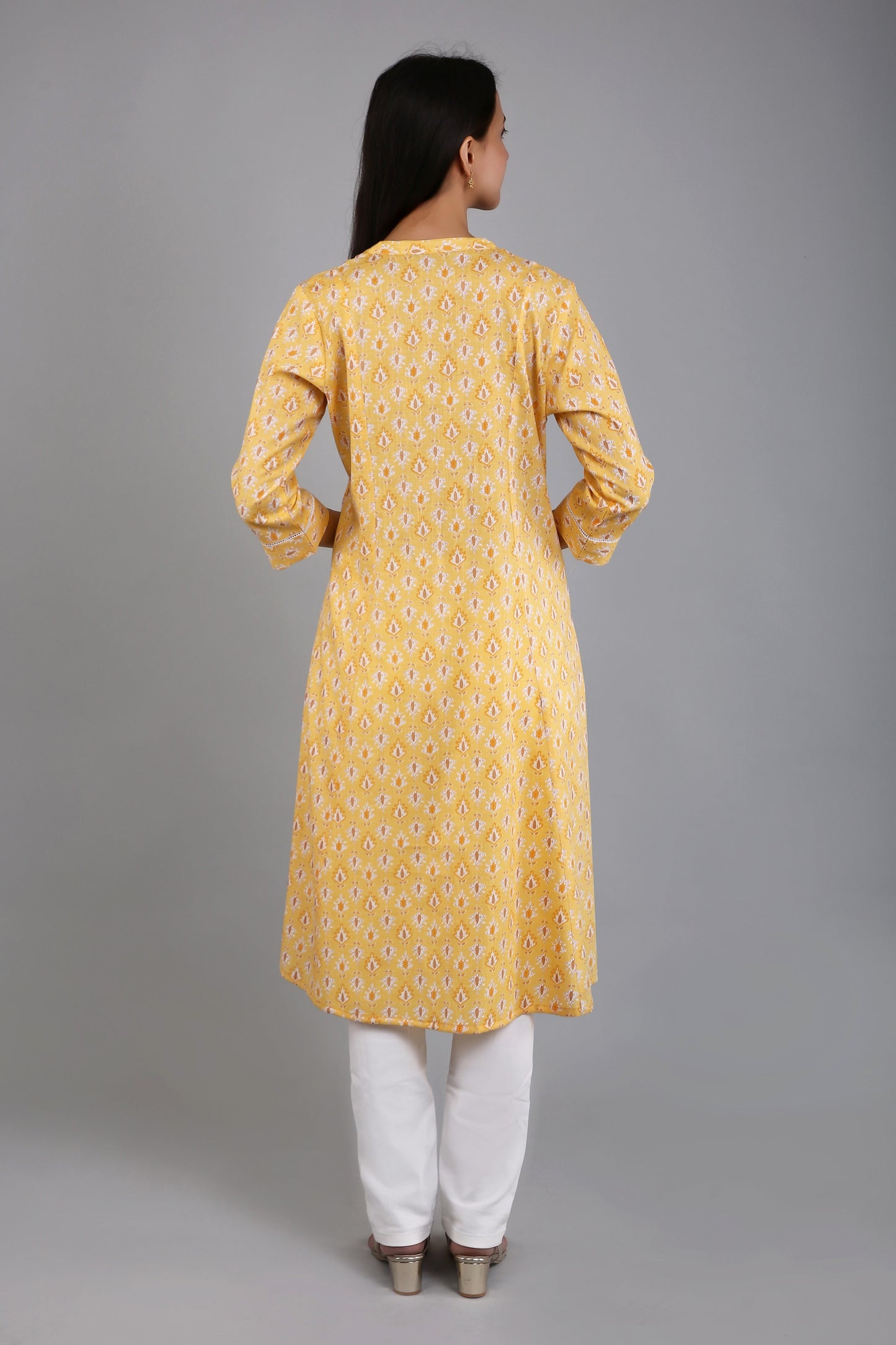 VAPPS Women's Cotton Printed A Line Kurta for Women and Girls -S1 - Yellow