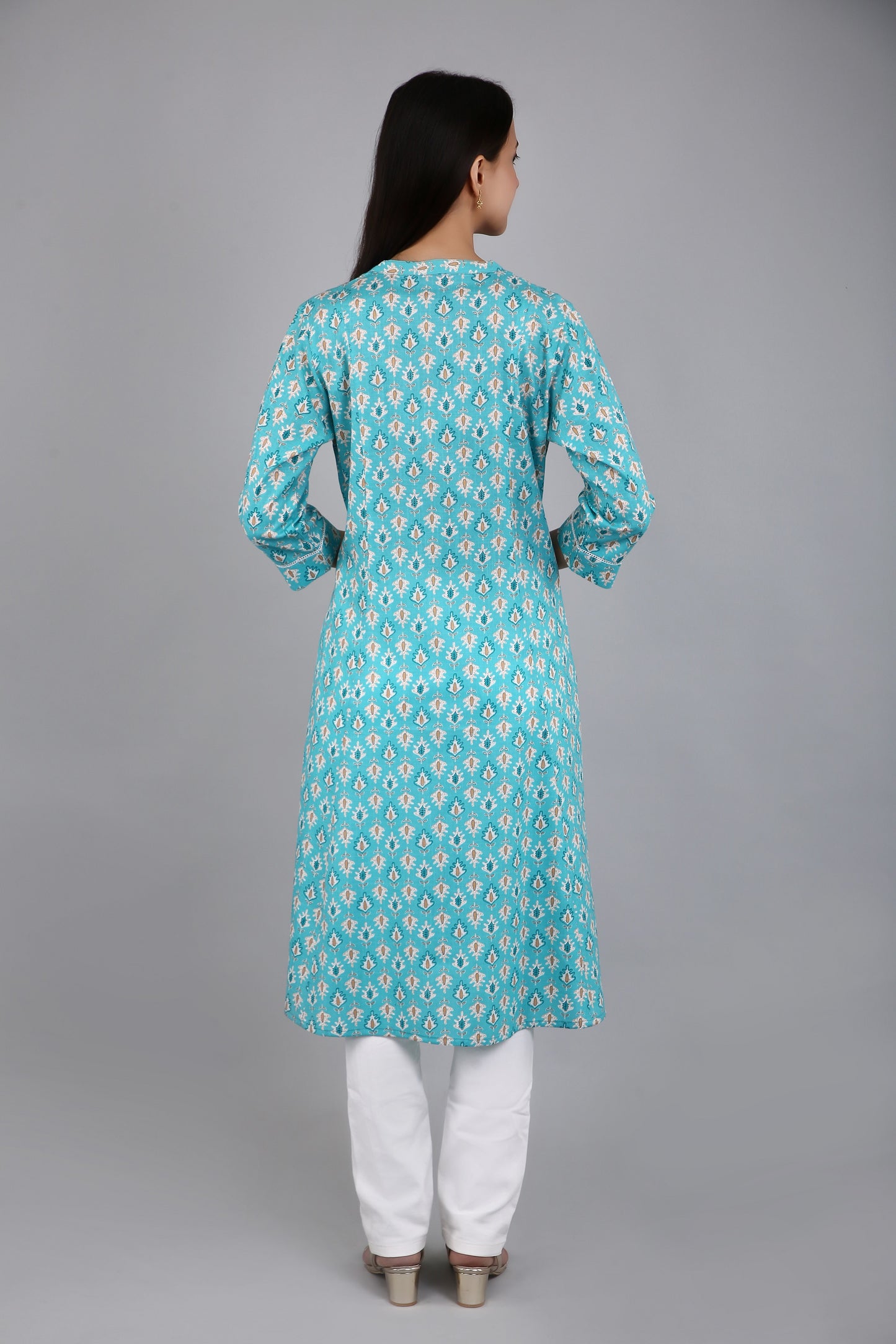 VAPPS Women's Cotton Printed A Line Kurta for Women and Girls -S1 - Blue