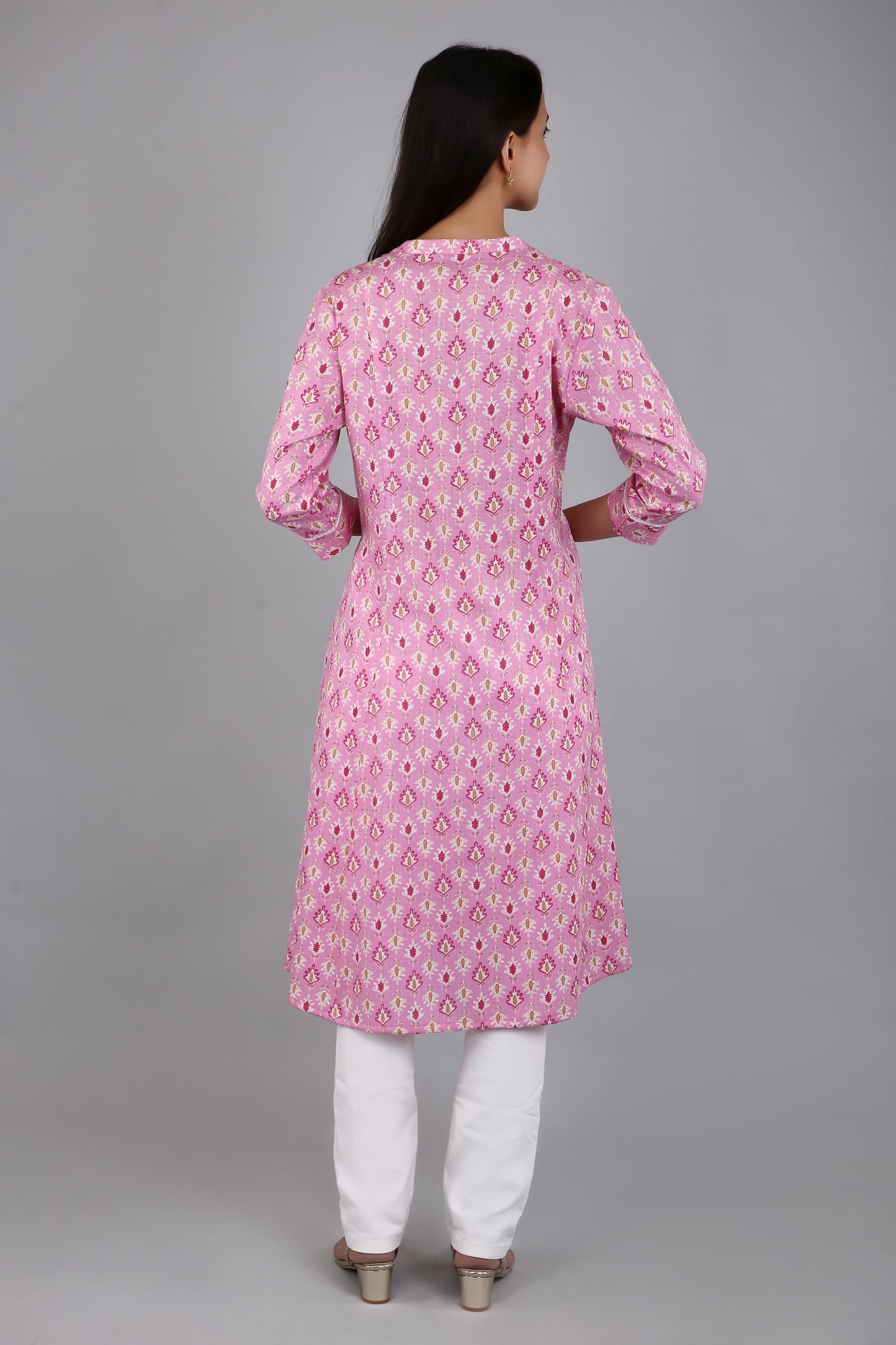 VAPPS Women's Cotton Printed A Line Kurta for Women and Girls -S1 - Pink