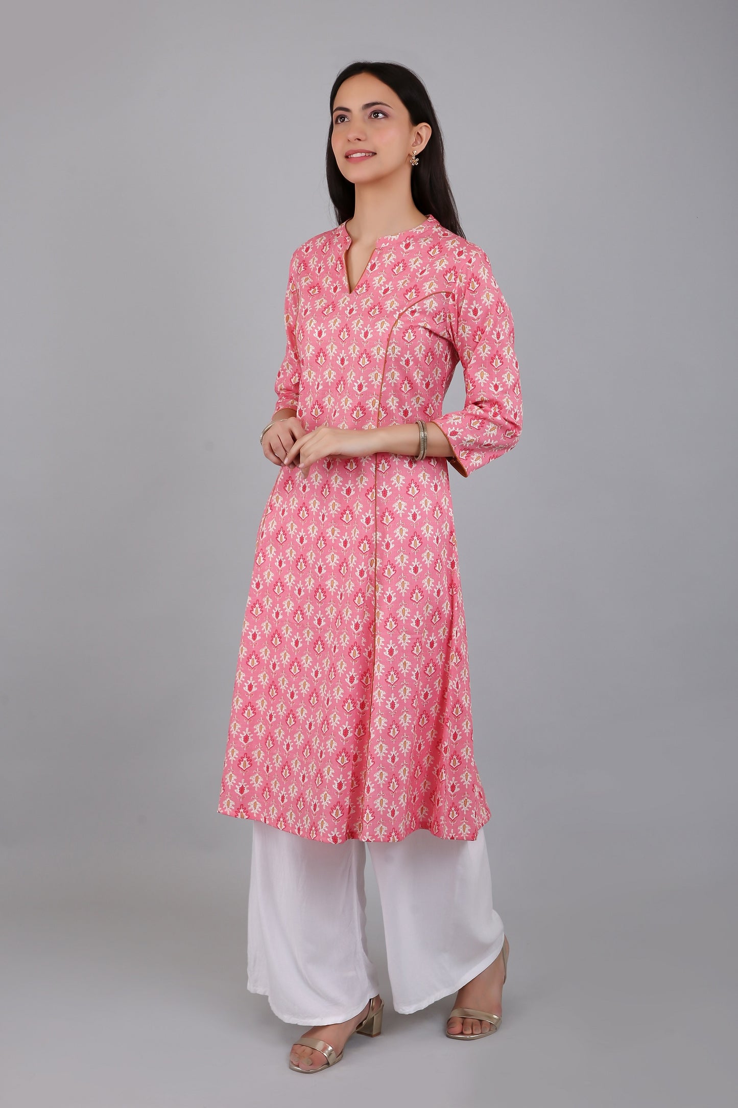 VAPPS Women's Cotton Printed A Line Kurta for Women and Girls -S2 - Peach