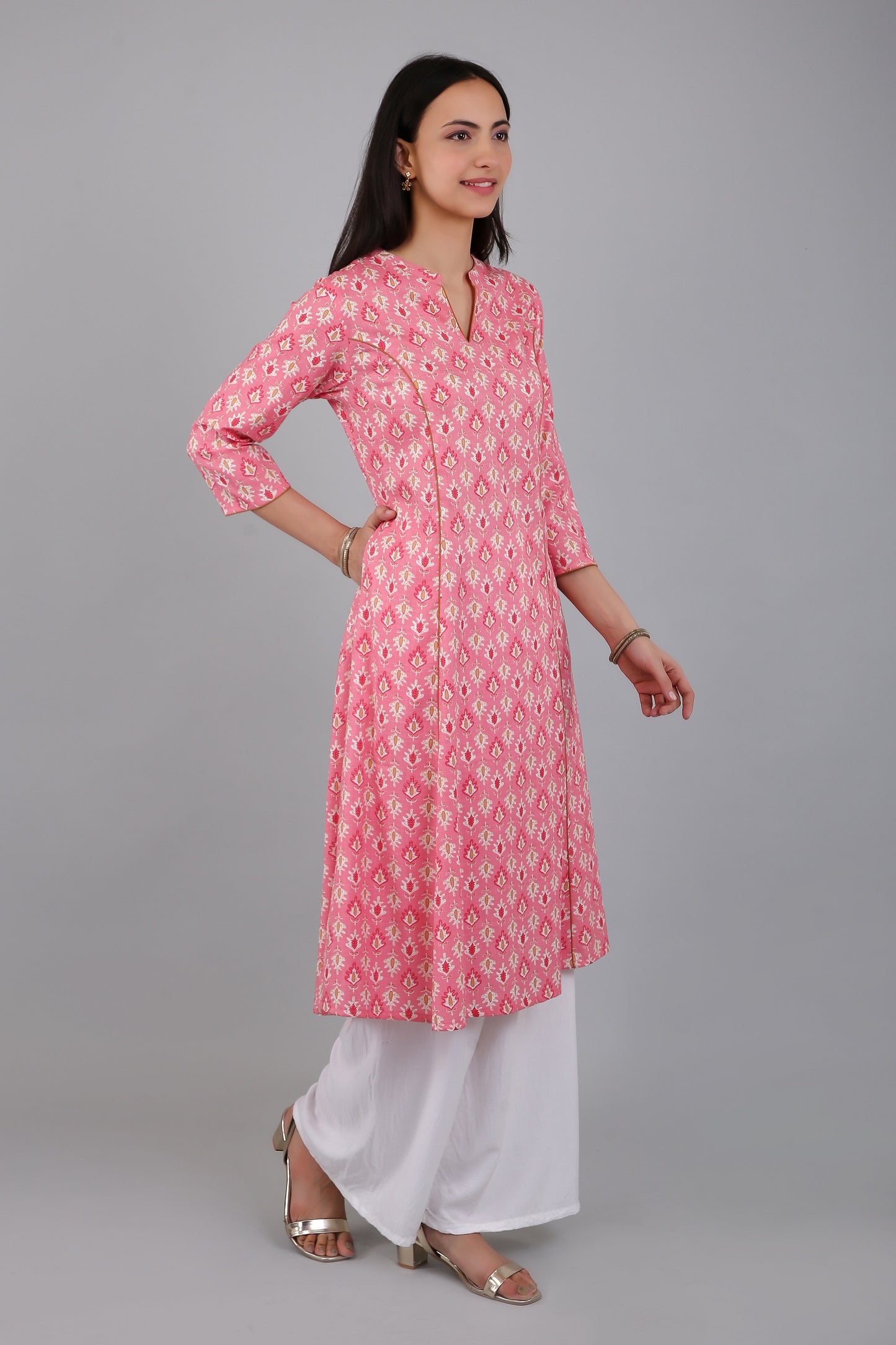 VAPPS Women's Cotton Printed A Line Kurta for Women and Girls -S2 - Peach