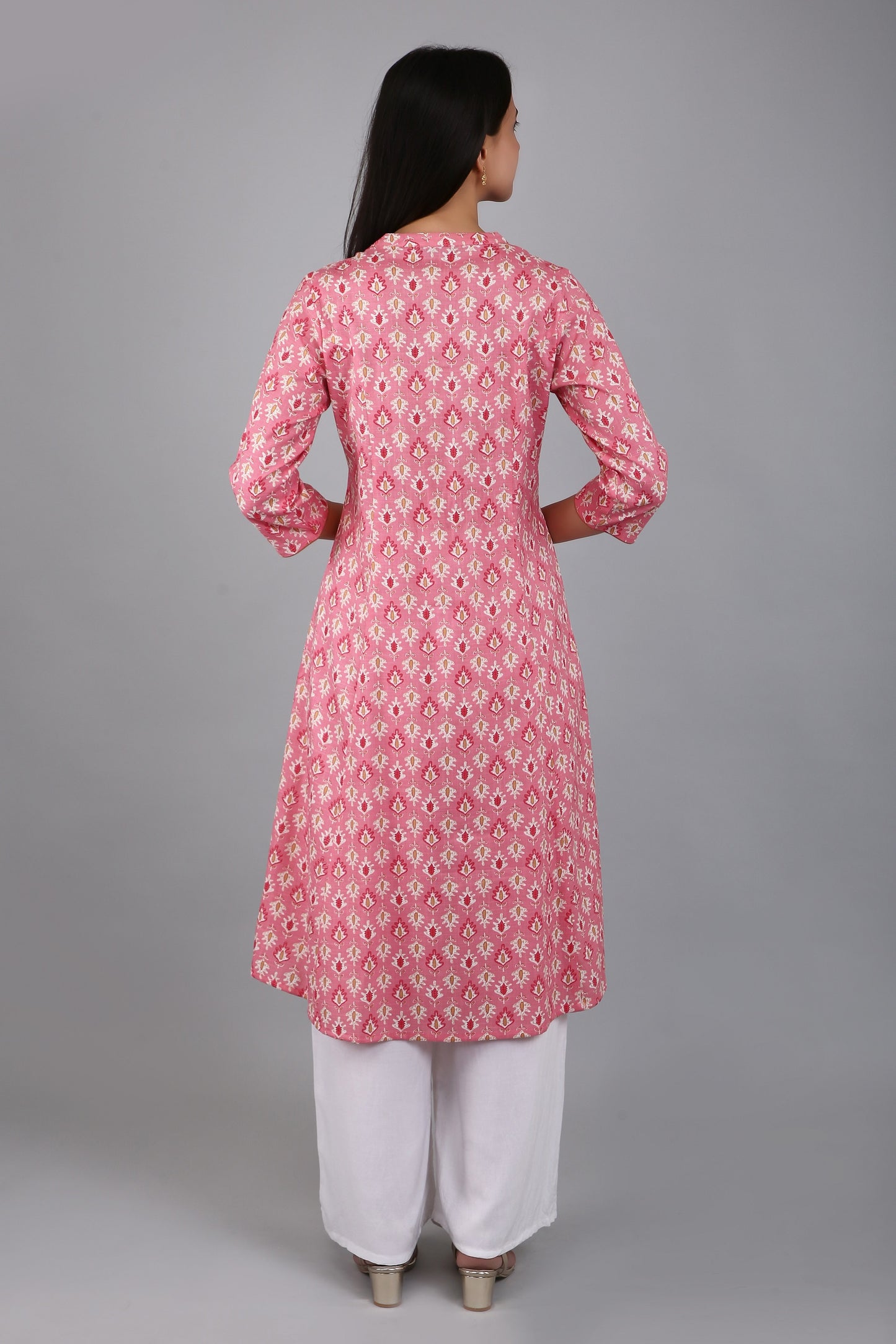 VAPPS Women's Cotton Printed A Line Kurta for Women and Girls -S2 - Peach