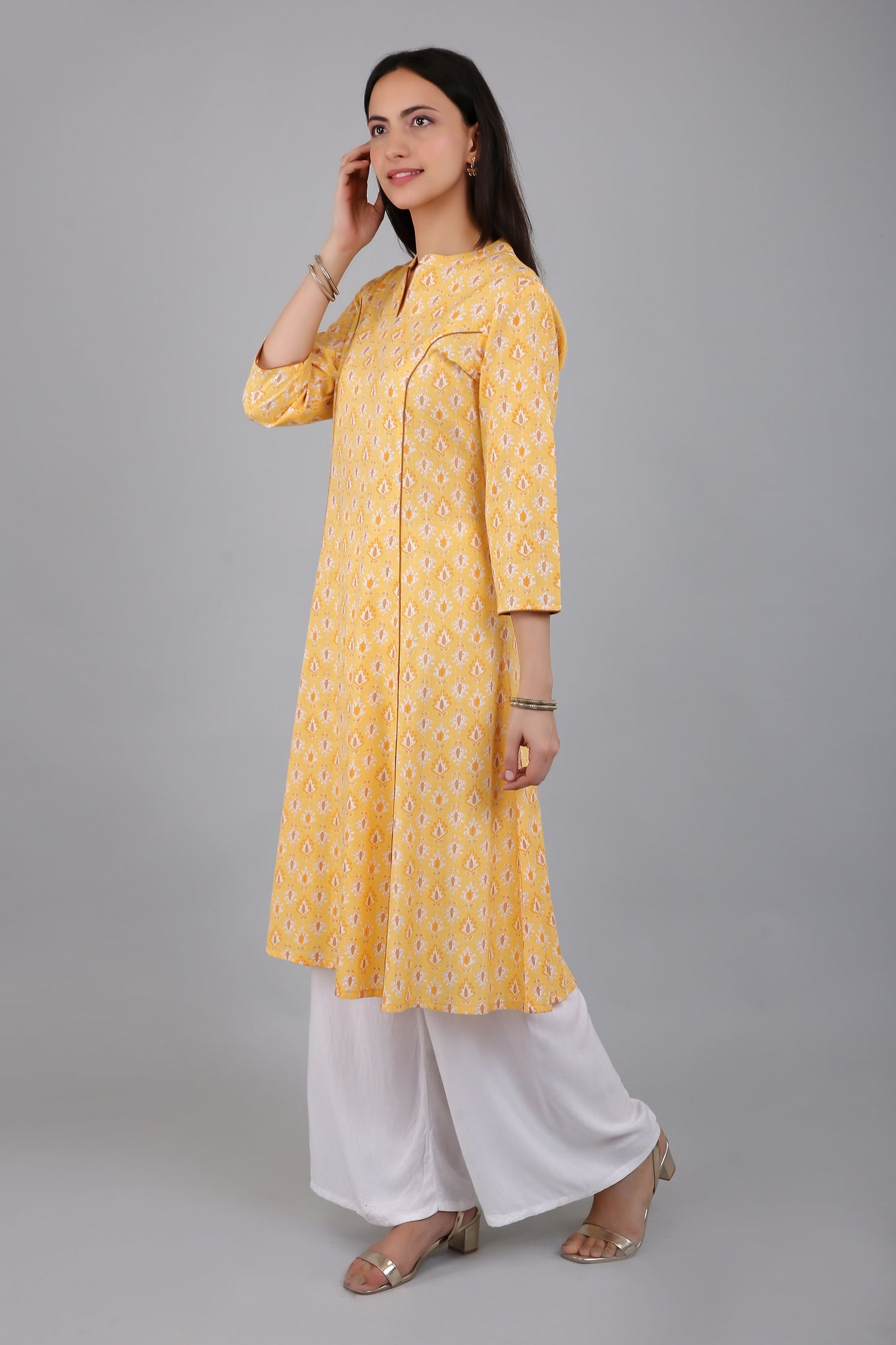 VAPPS Women's Cotton Printed A Line Kurta for Women and Girls -S2 - Yellow