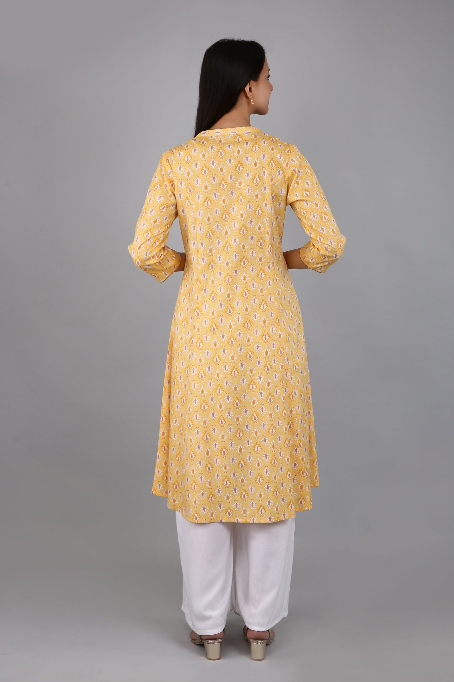 VAPPS Women's Cotton Printed A Line Kurta for Women and Girls -S2 - Yellow