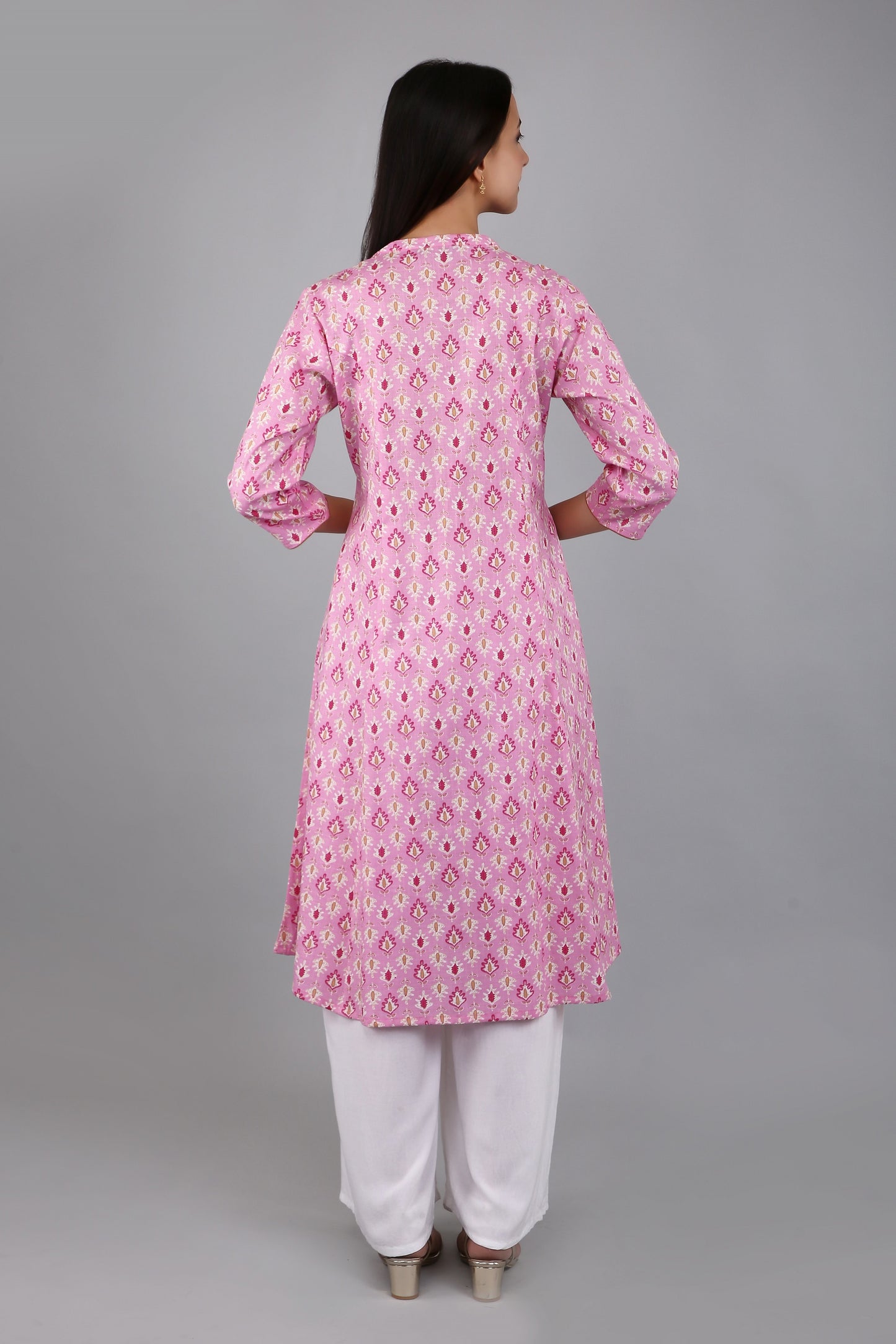 VAPPS Women's Cotton Printed A Line Kurta for Women and Girls -S2 - Pink