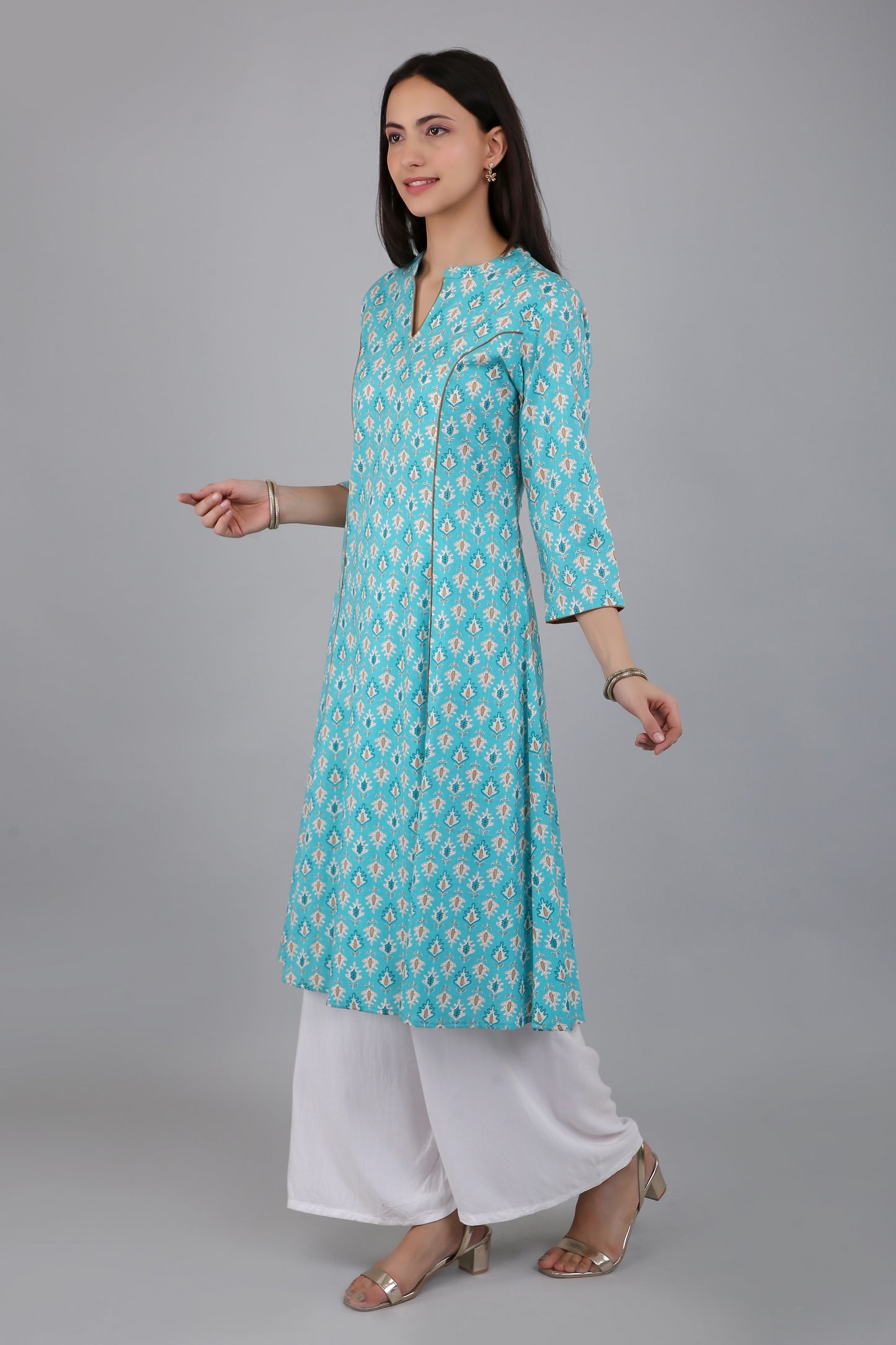 VAPPS Women's Cotton Printed A Line Kurta for Women and Girls -S2 - Blue