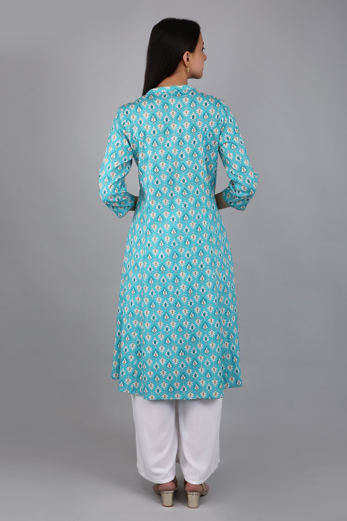 VAPPS Women's Cotton Printed A Line Kurta for Women and Girls -S2 - Blue