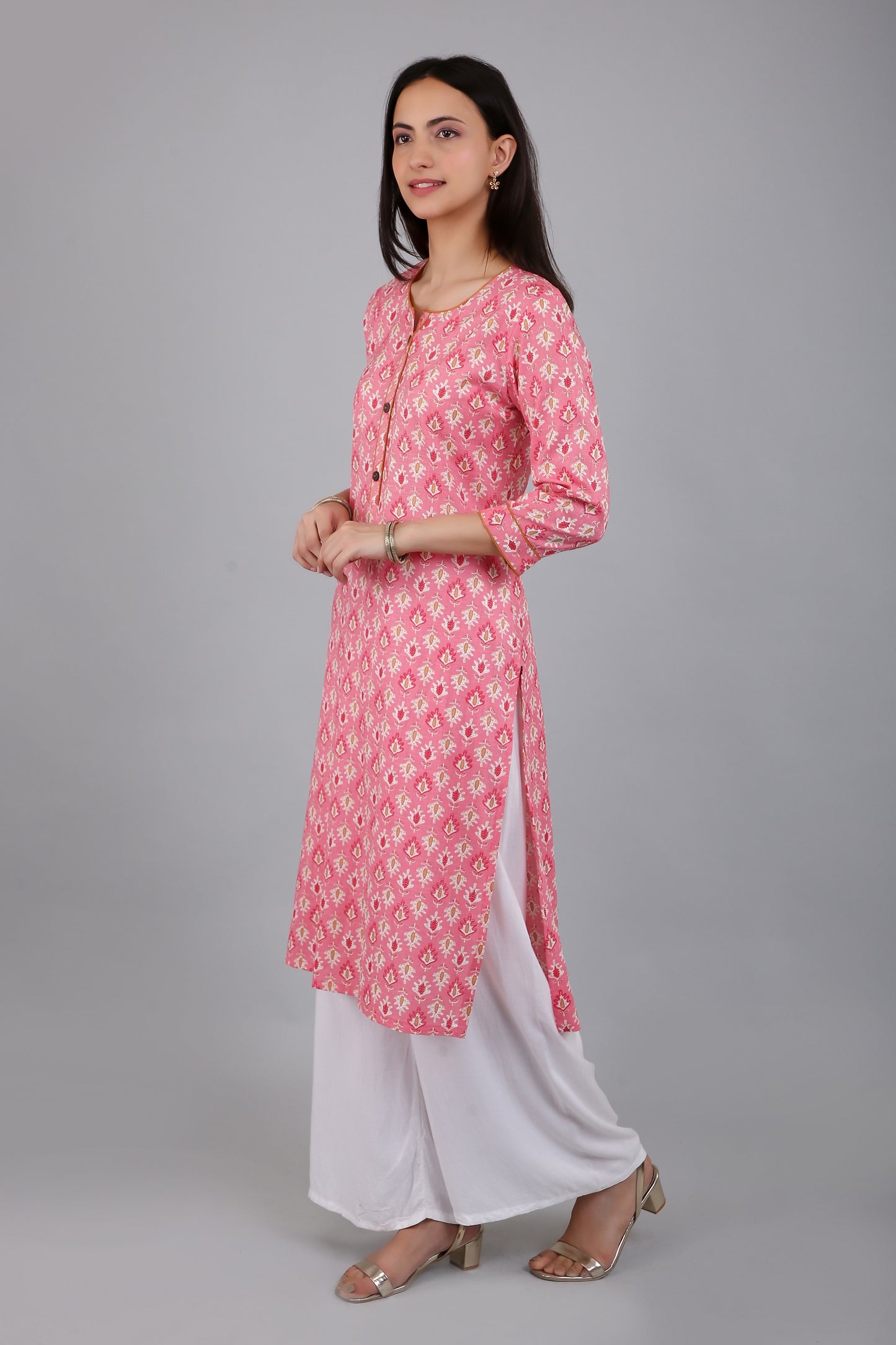 VAPPS Women's Cotton Printed A Line Kurta for Women and Girls -S3 - Peach