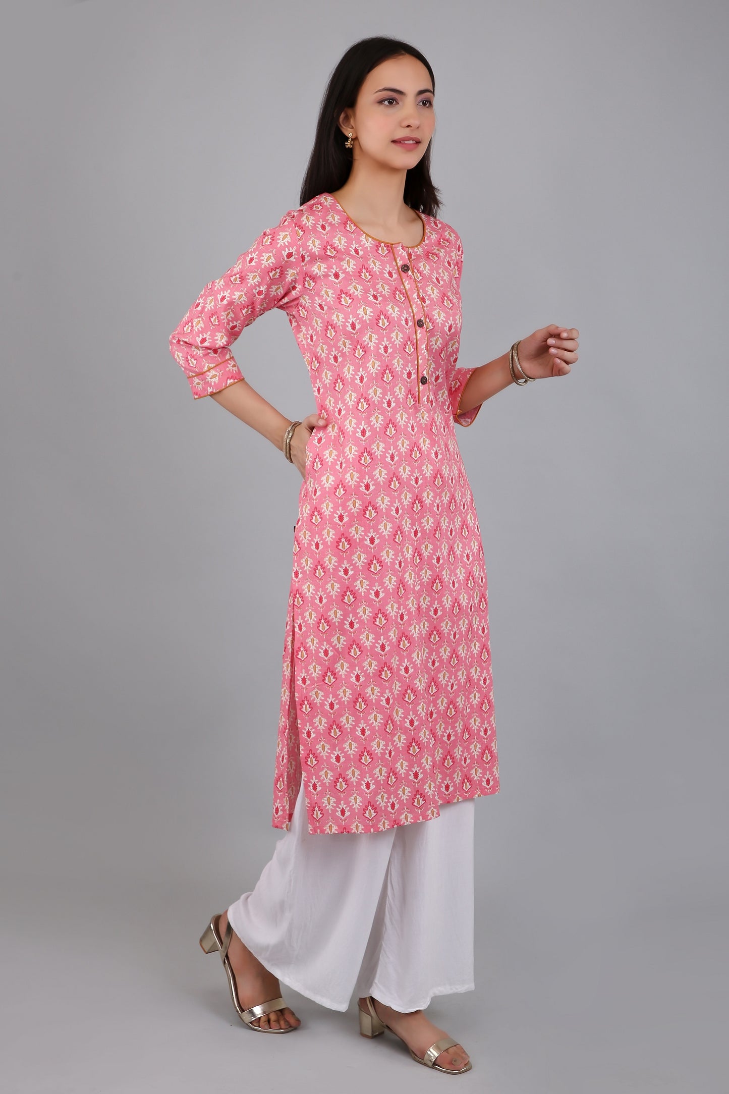 VAPPS Women's Cotton Printed A Line Kurta for Women and Girls -S3 - Peach