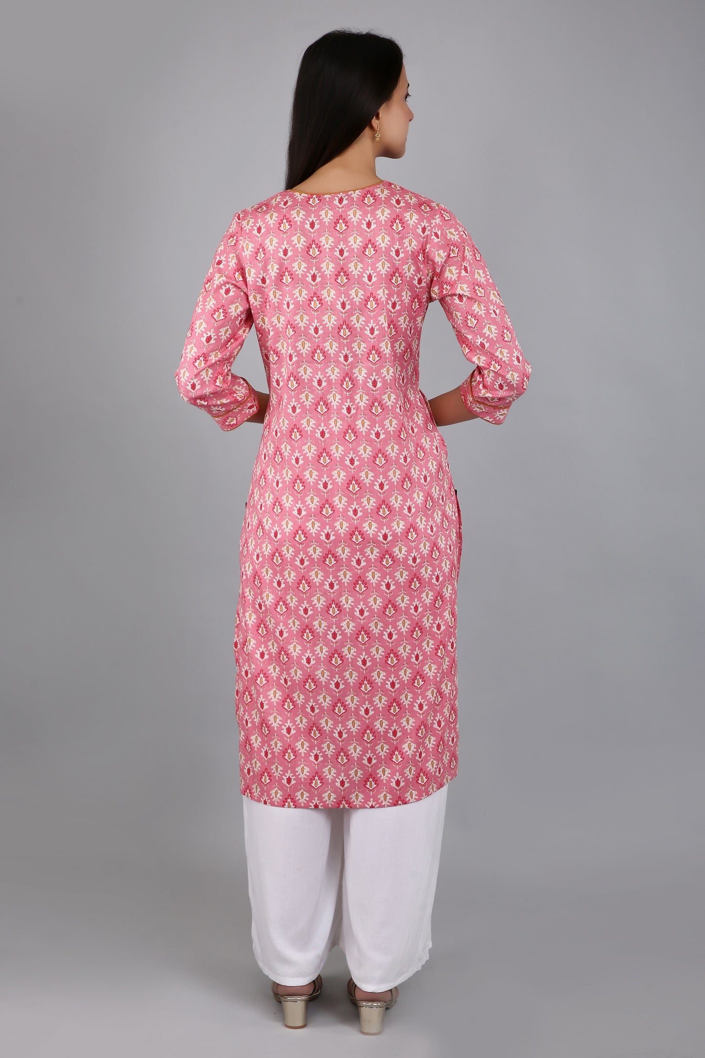 VAPPS Women's Cotton Printed A Line Kurta for Women and Girls -S3 - Peach