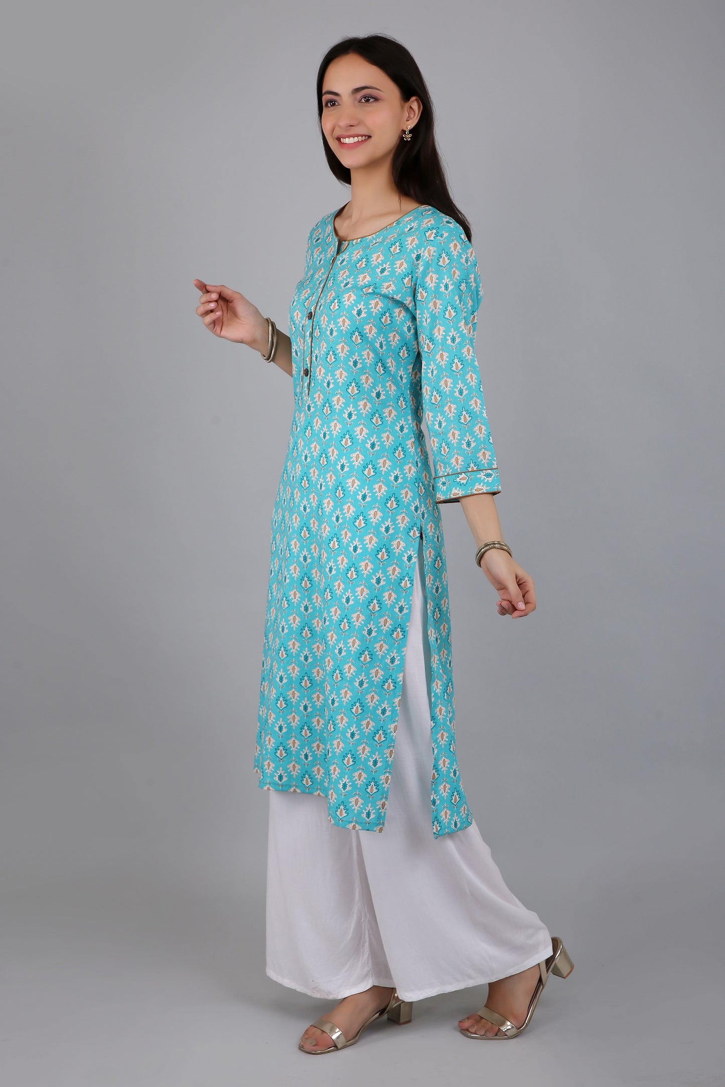 VAPPS Women's Cotton Printed A Line Kurta for Women and Girls -S3 - Blue