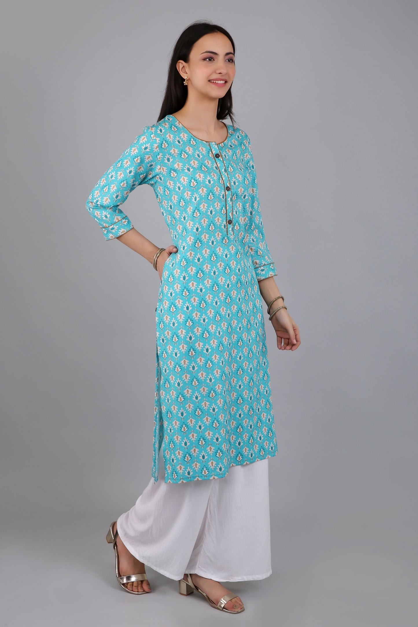 VAPPS Women's Cotton Printed A Line Kurta for Women and Girls -S3 - Blue