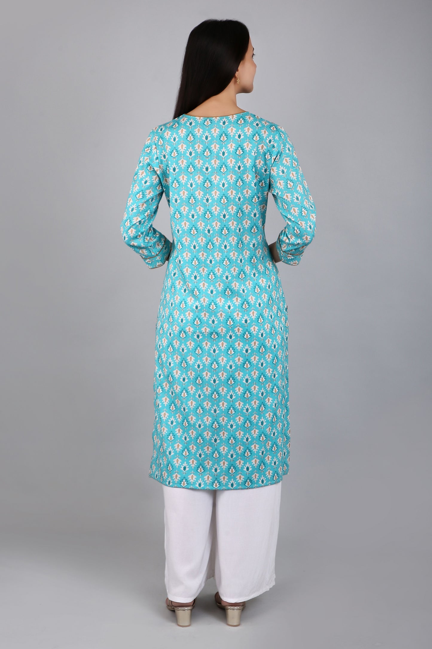 VAPPS Women's Cotton Printed A Line Kurta for Women and Girls -S3 - Blue