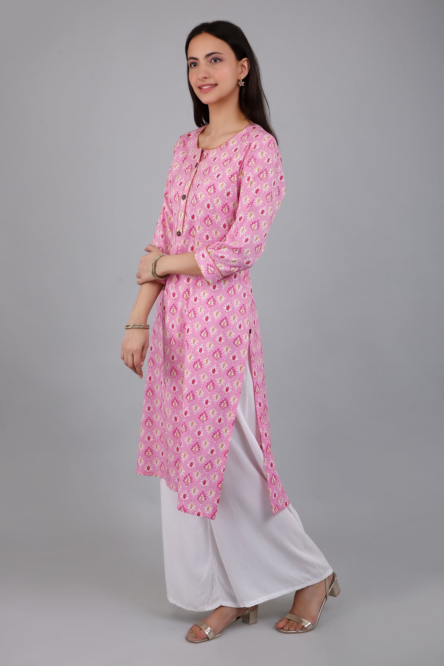 VAPPS Women's Cotton Printed A Line Kurta for Women and Girls -S3 - Pink