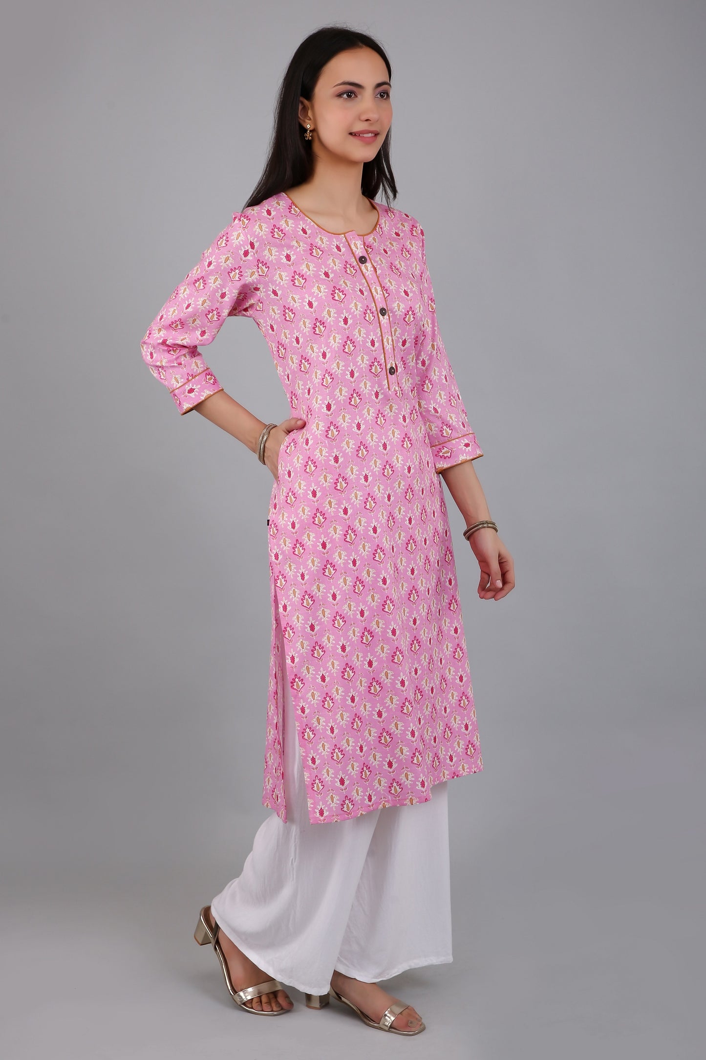 VAPPS Women's Cotton Printed A Line Kurta for Women and Girls -S3 - Pink