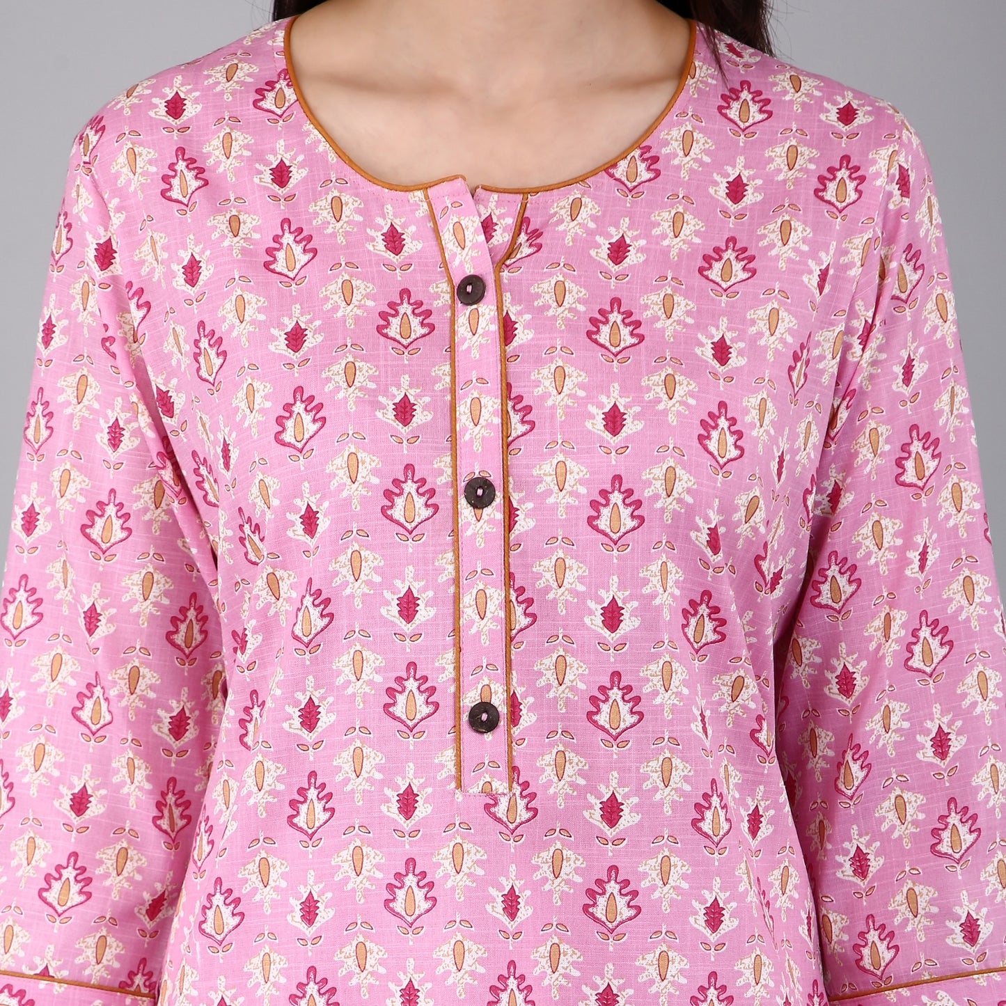 VAPPS Women's Cotton Printed A Line Kurta for Women and Girls -S3 - Pink