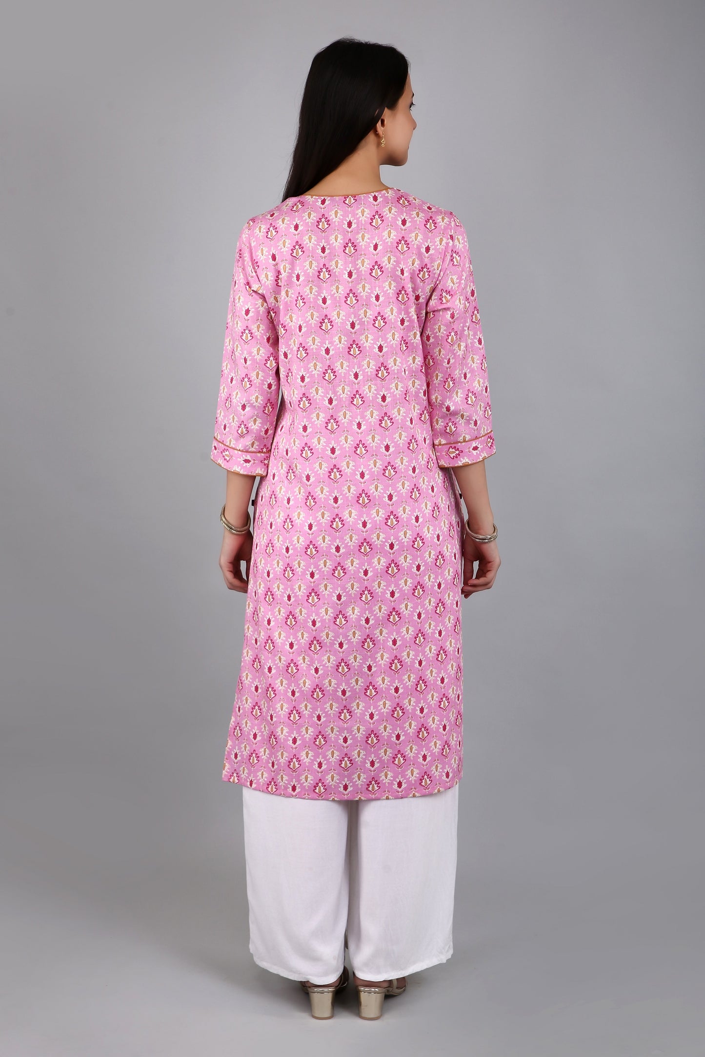 VAPPS Women's Cotton Printed A Line Kurta for Women and Girls -S3 - Pink