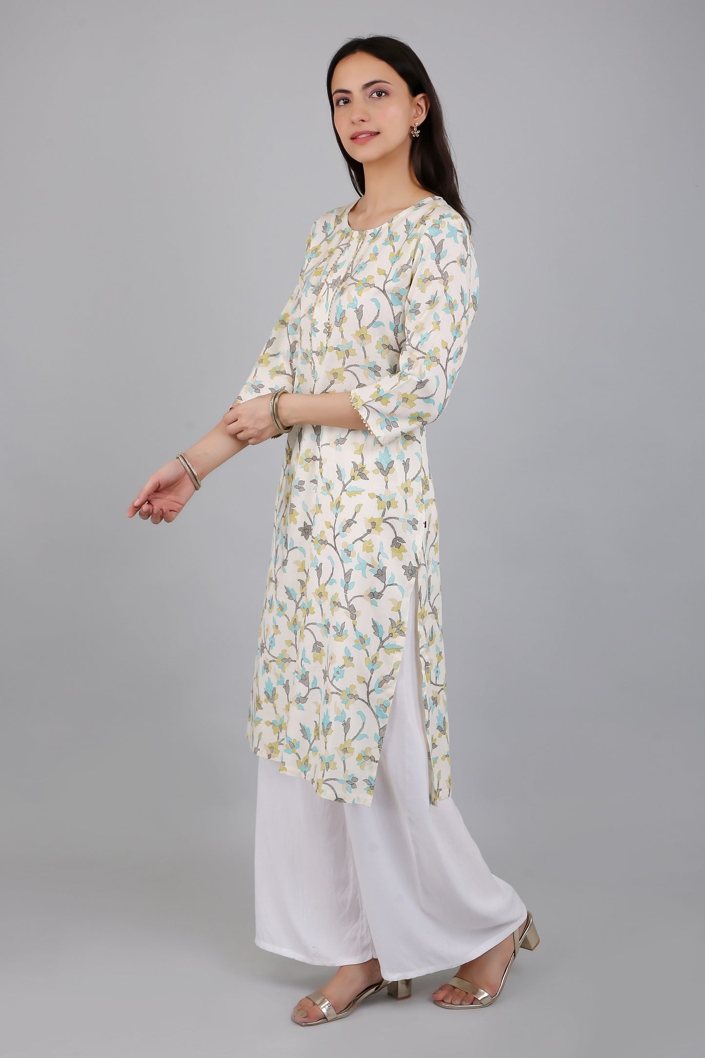 VAPPS Rayon Floral Printed A Line Kurta pro ženy a dívky – zelená