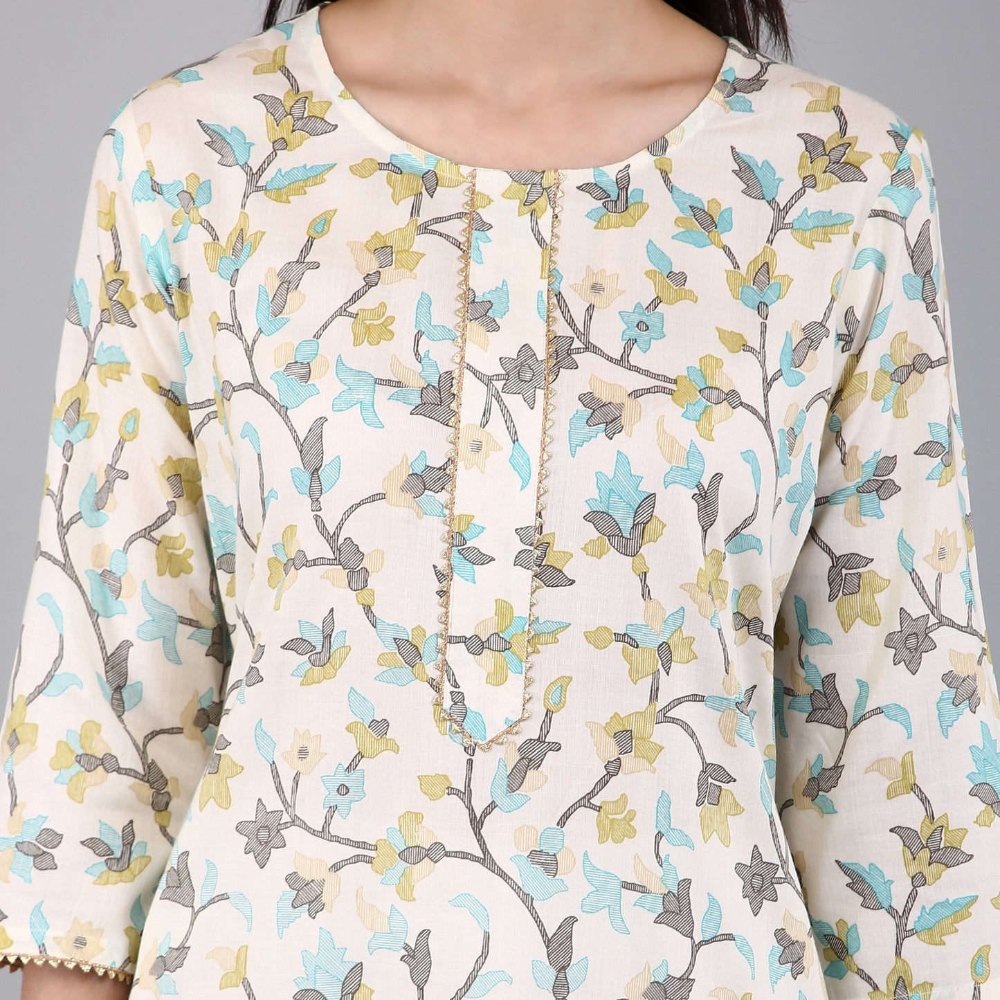 VAPPS Rayon Floral Printed A Line Kurta pro ženy a dívky – zelená