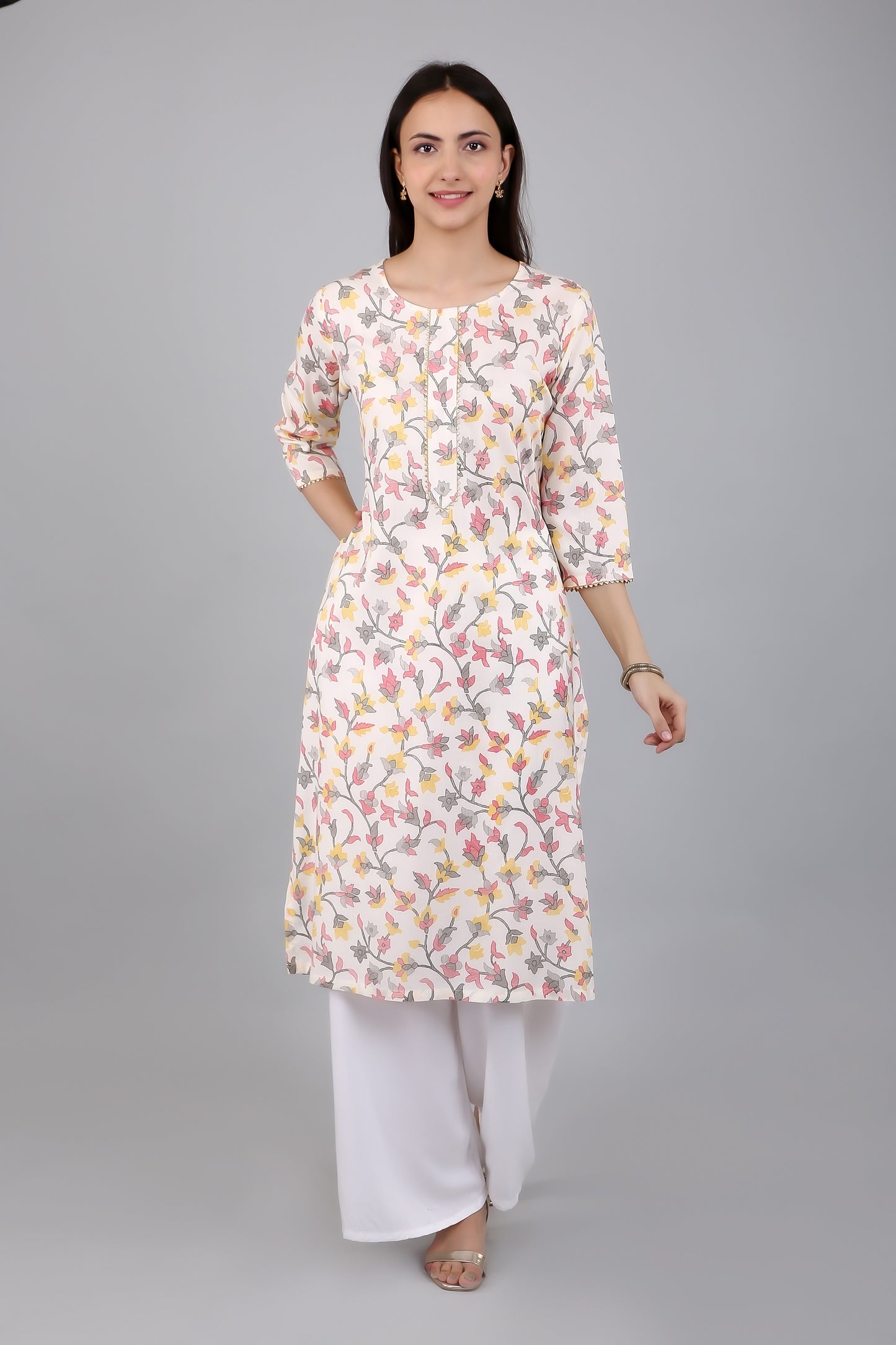 VAPPS Rayon Floral Printed A Line Kurta pro ženy a dívky -Červená