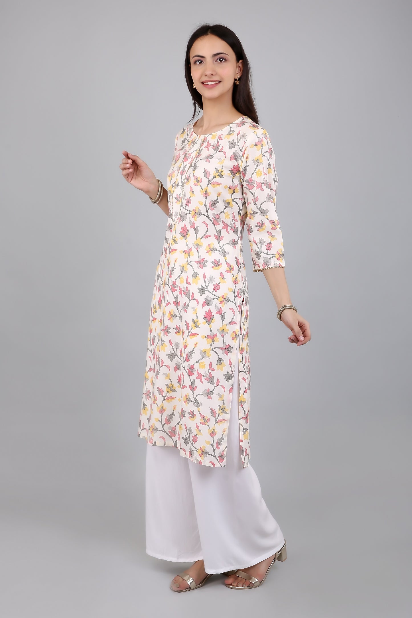 VAPPS Rayon Floral Printed A Line Kurta pro ženy a dívky -Červená