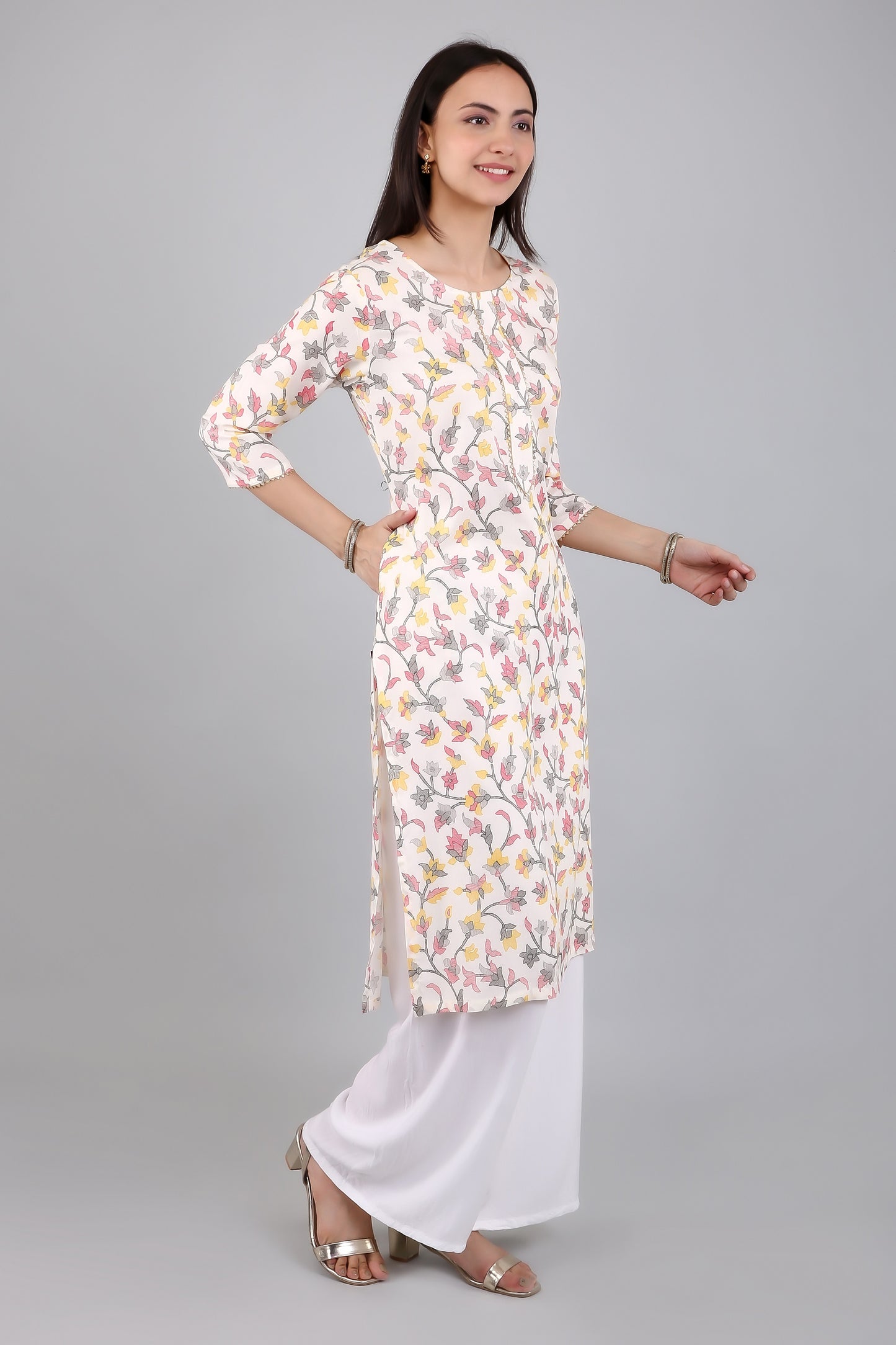 VAPPS Rayon Floral Printed A Line Kurta pro ženy a dívky -Červená