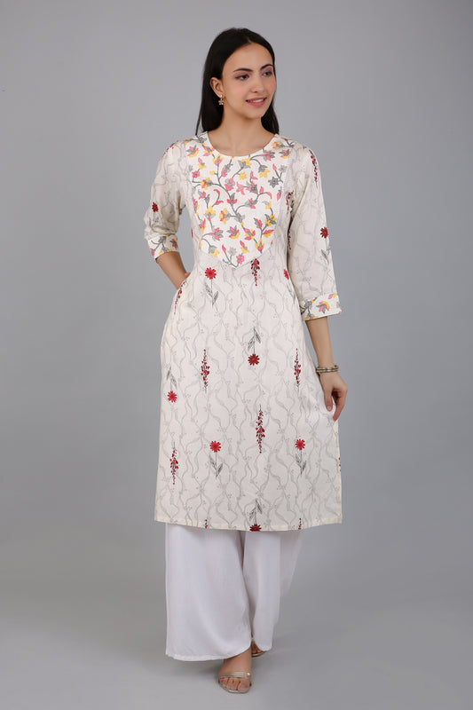 VAPPS Rayon Floral Printed A Line Kurta pro ženy a dívky -Červená