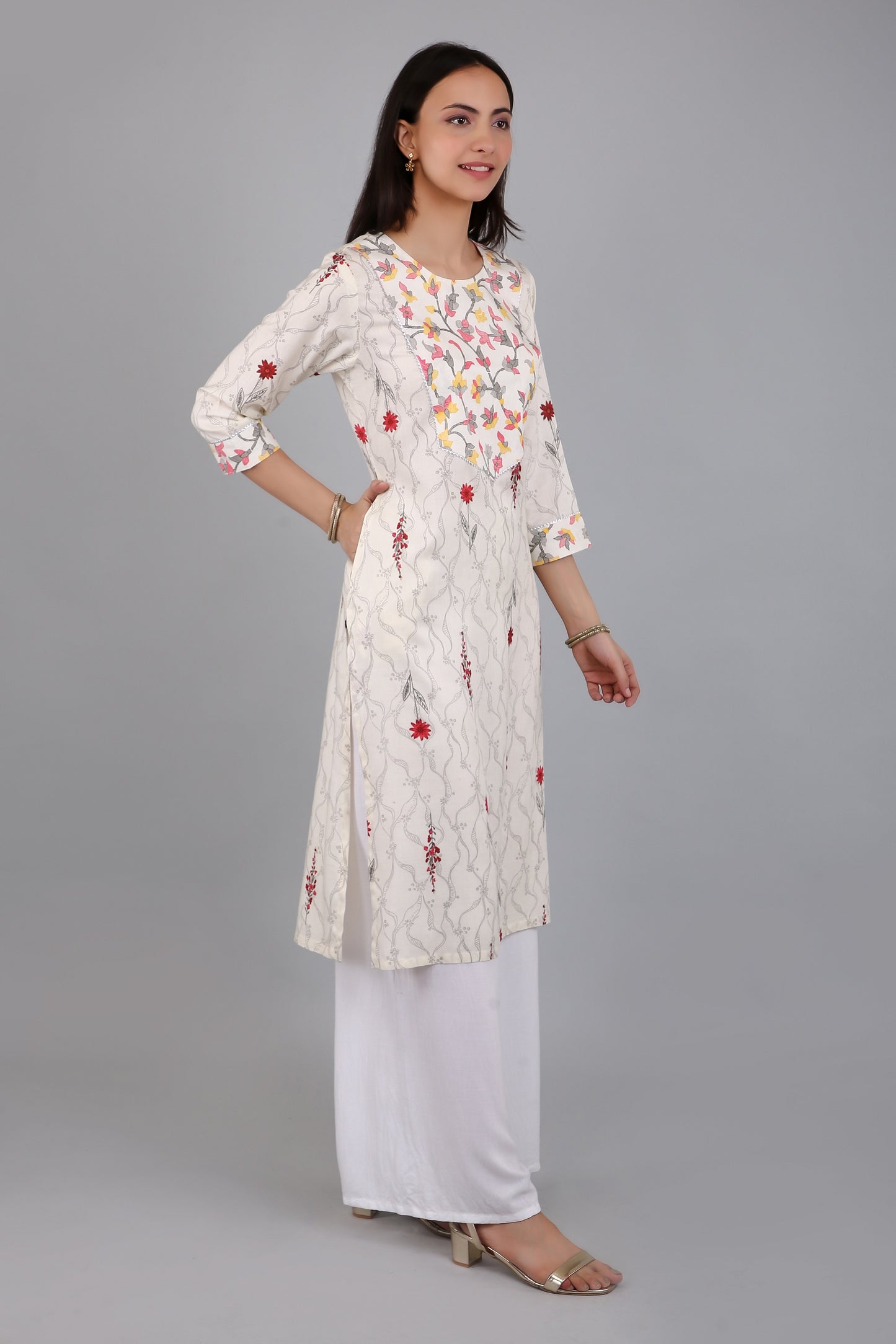 VAPPS Rayon Floral Printed A Line Kurta pro ženy a dívky -Červená