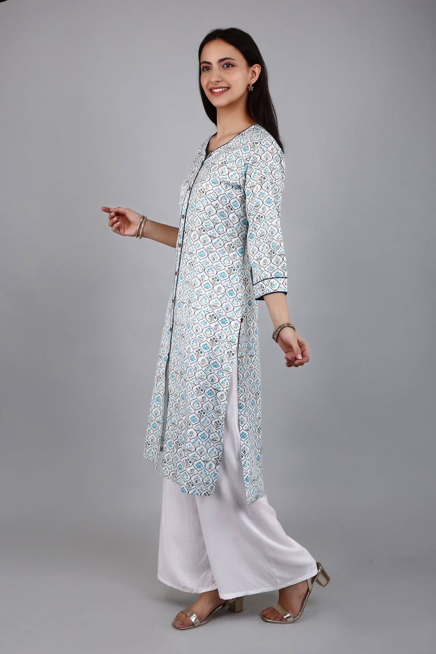 VAPPS Cotton A Line Printed Kurta for Women and Girls - Blue