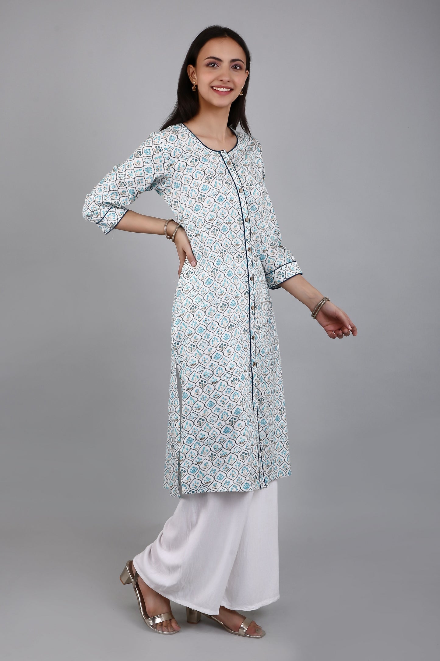 VAPPS Cotton A Line Printed Kurta for Women and Girls - Blue