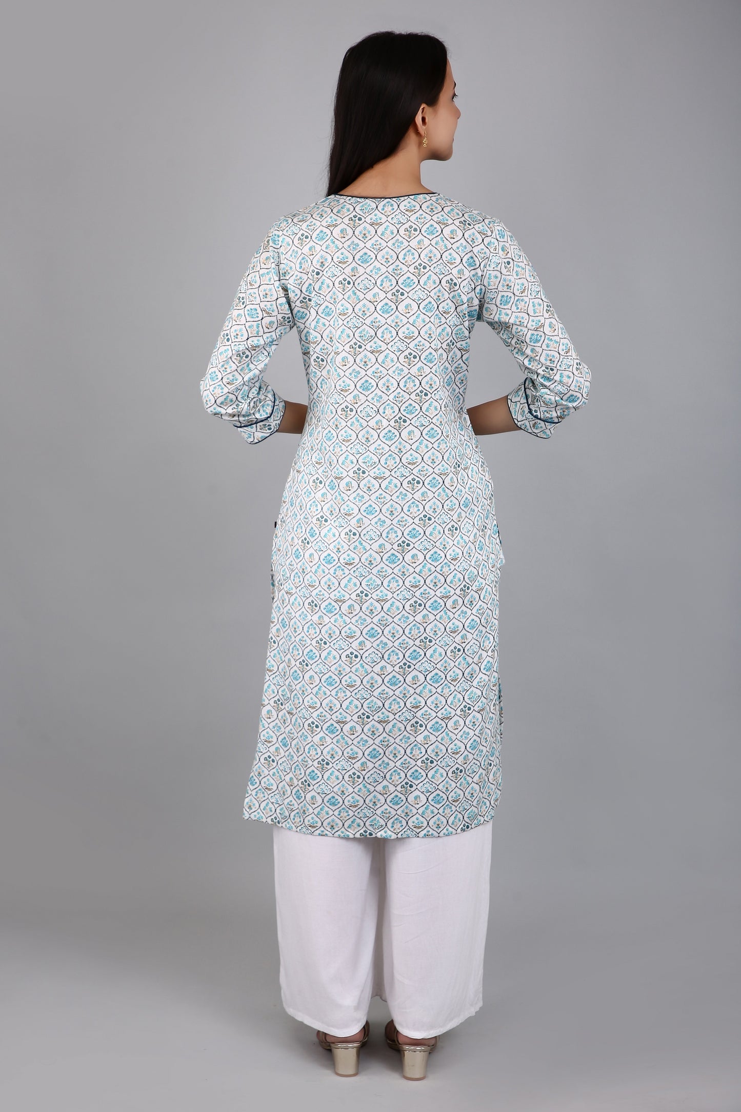 VAPPS Cotton A Line Printed Kurta for Women and Girls - Blue